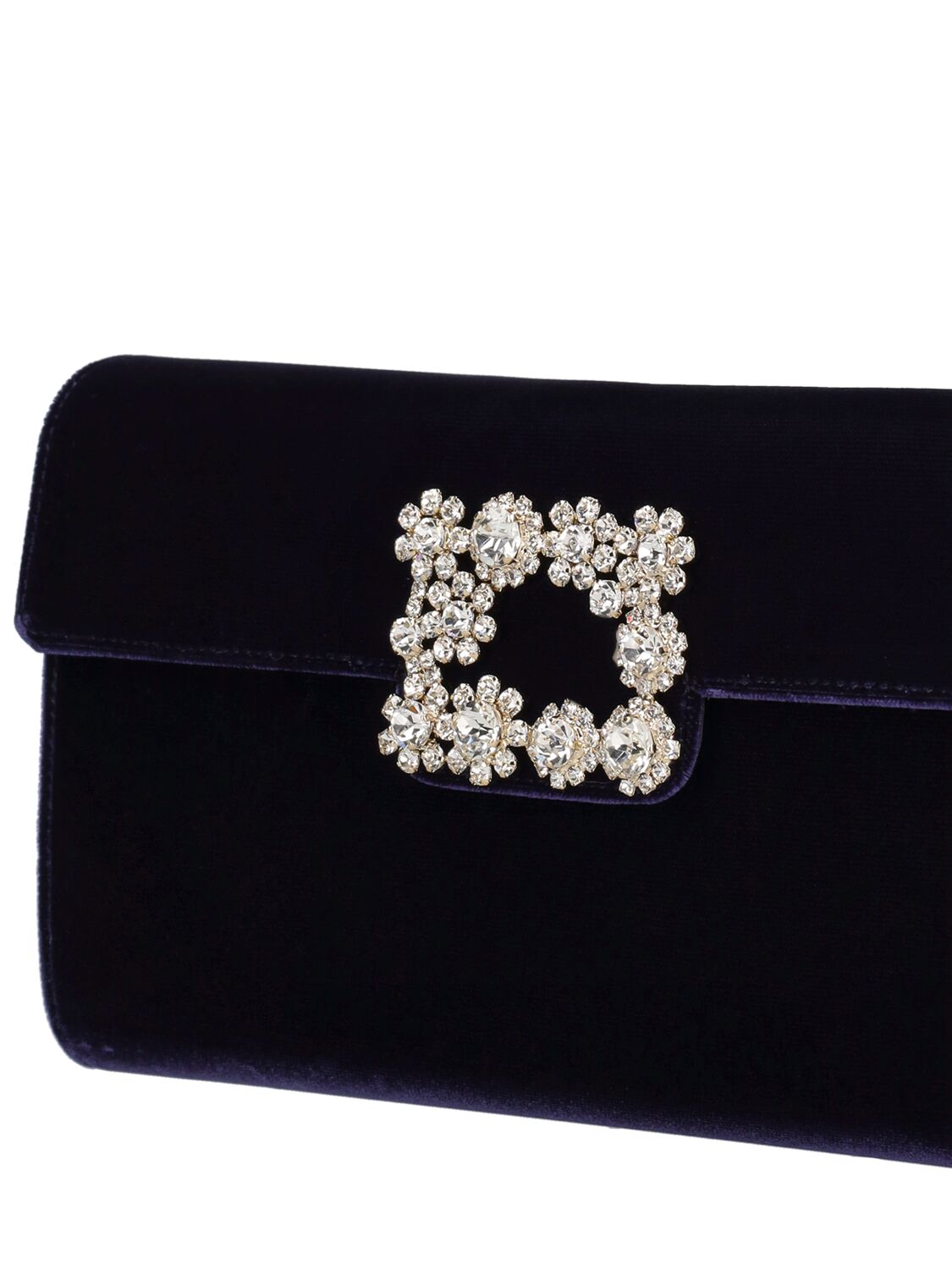 Shop Roger Vivier Velvet Clutch W/embellished Buckle In Blue