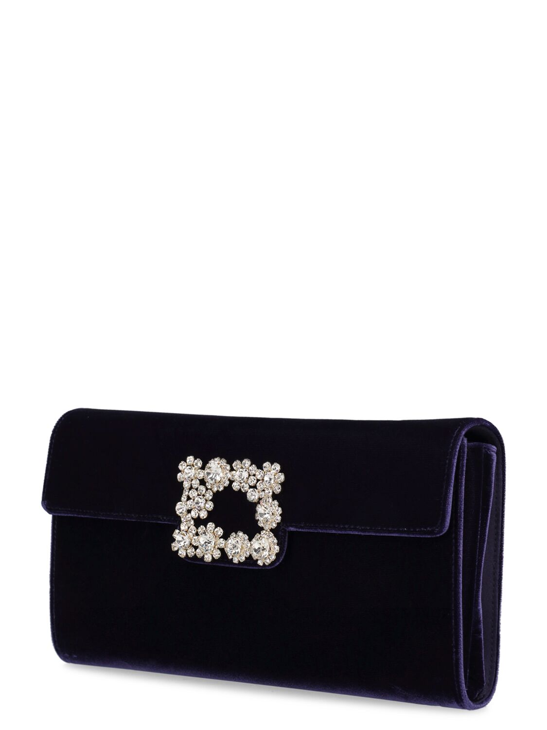 Shop Roger Vivier Velvet Clutch W/embellished Buckle In Blue