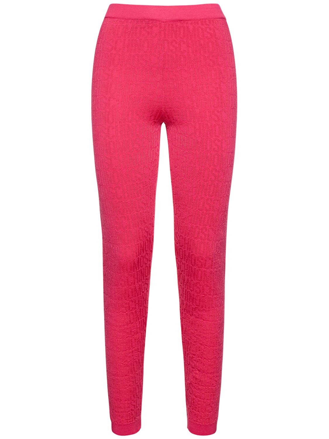 Shop Moschino Logo Jacquard Wool Blend Knit Leggings In Pink