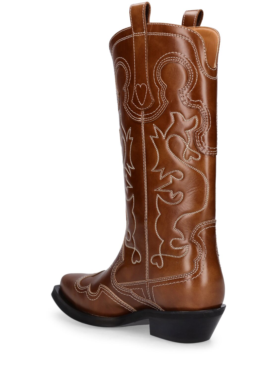 Shop Ganni 40mm Mid Shaft Embroidered Western Boots In Brown