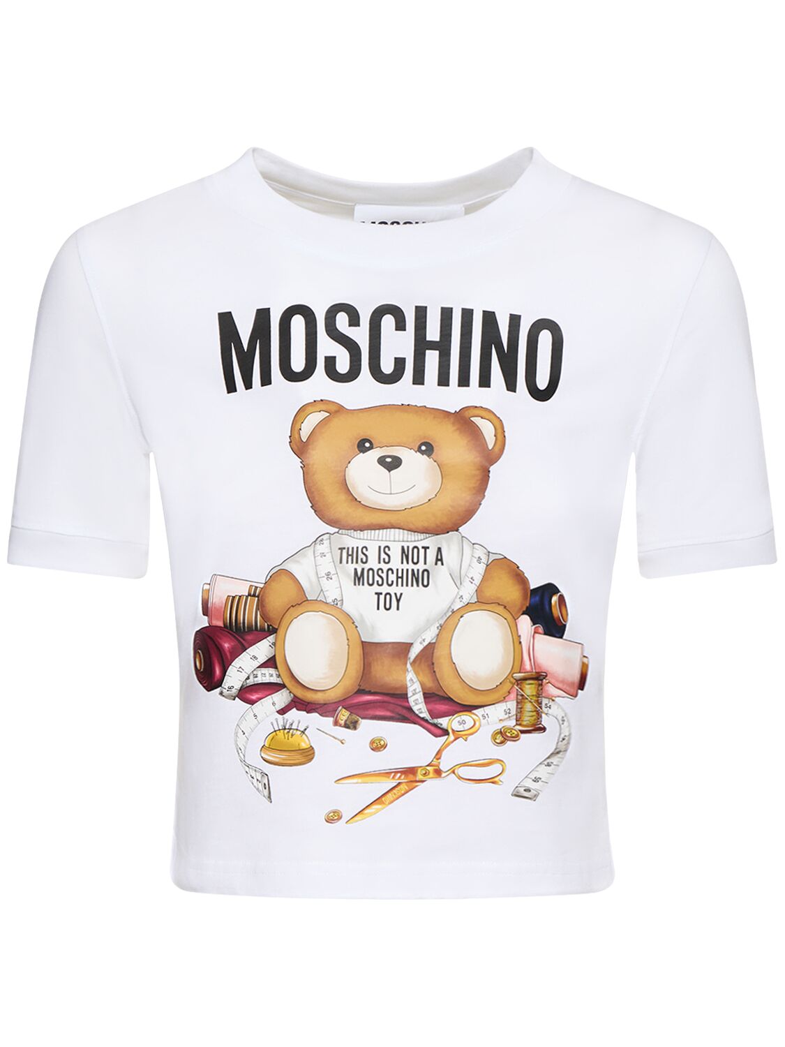 Moschino Logo Printed Cotton Jersey Crop T-shirt In White