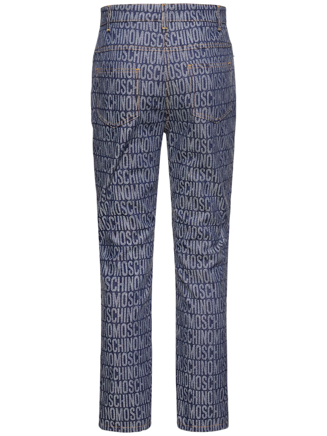 Shop Moschino Logo Jacquard Mid Rise Straight Jeans In Blue