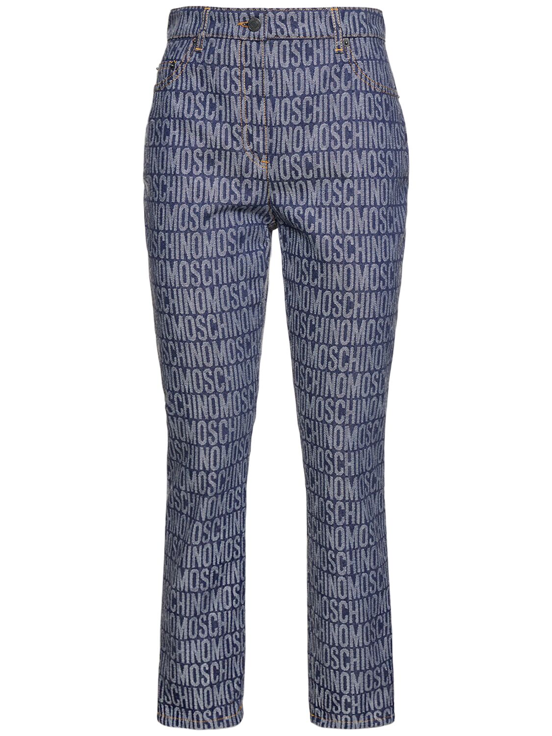 Moschino Logo Jacquard Mid Rise Straight Jeans In Blue