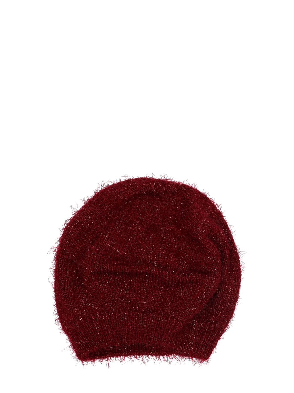 Shop Monnalisa Fuzzy Knit Lurex Hat In Red