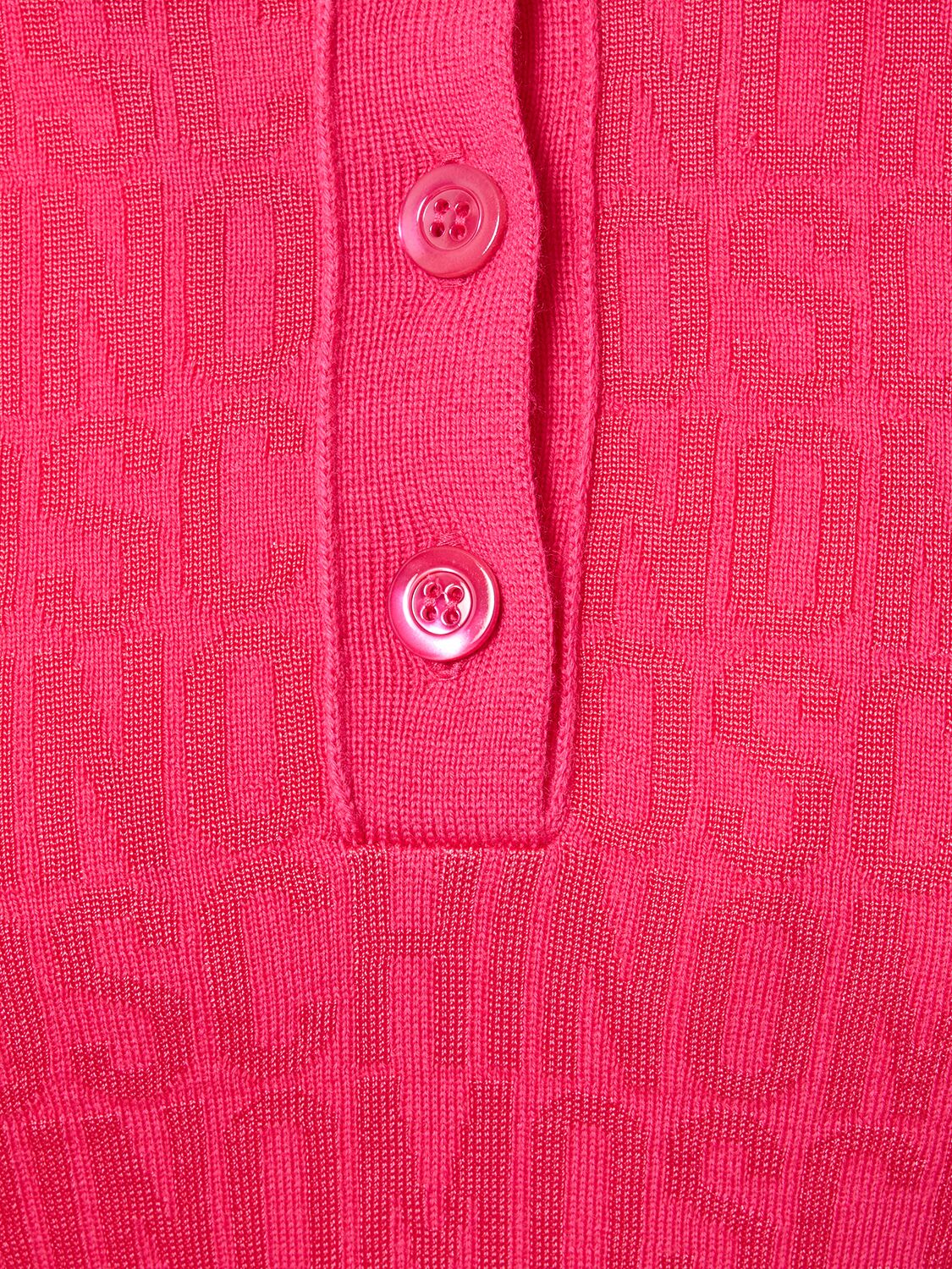 Shop Moschino Logo Jacquard Knit Polo Mini Dress In Pink