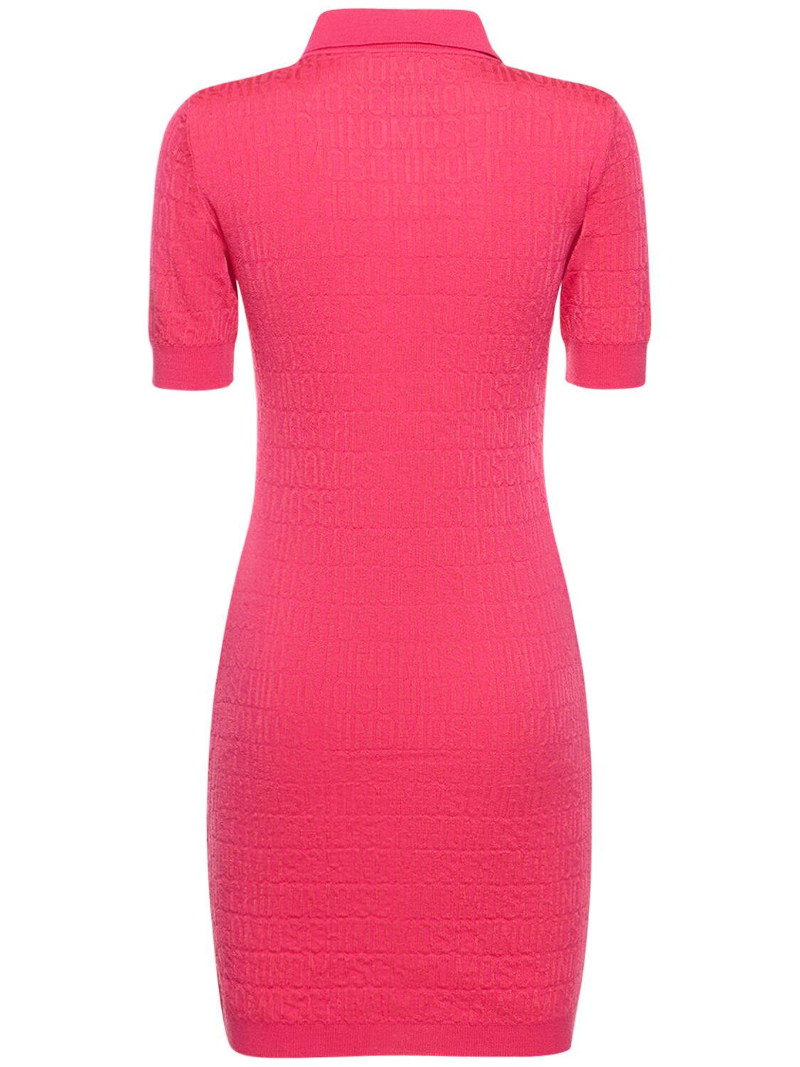 Shop Moschino Logo Jacquard Knit Polo Mini Dress In Pink