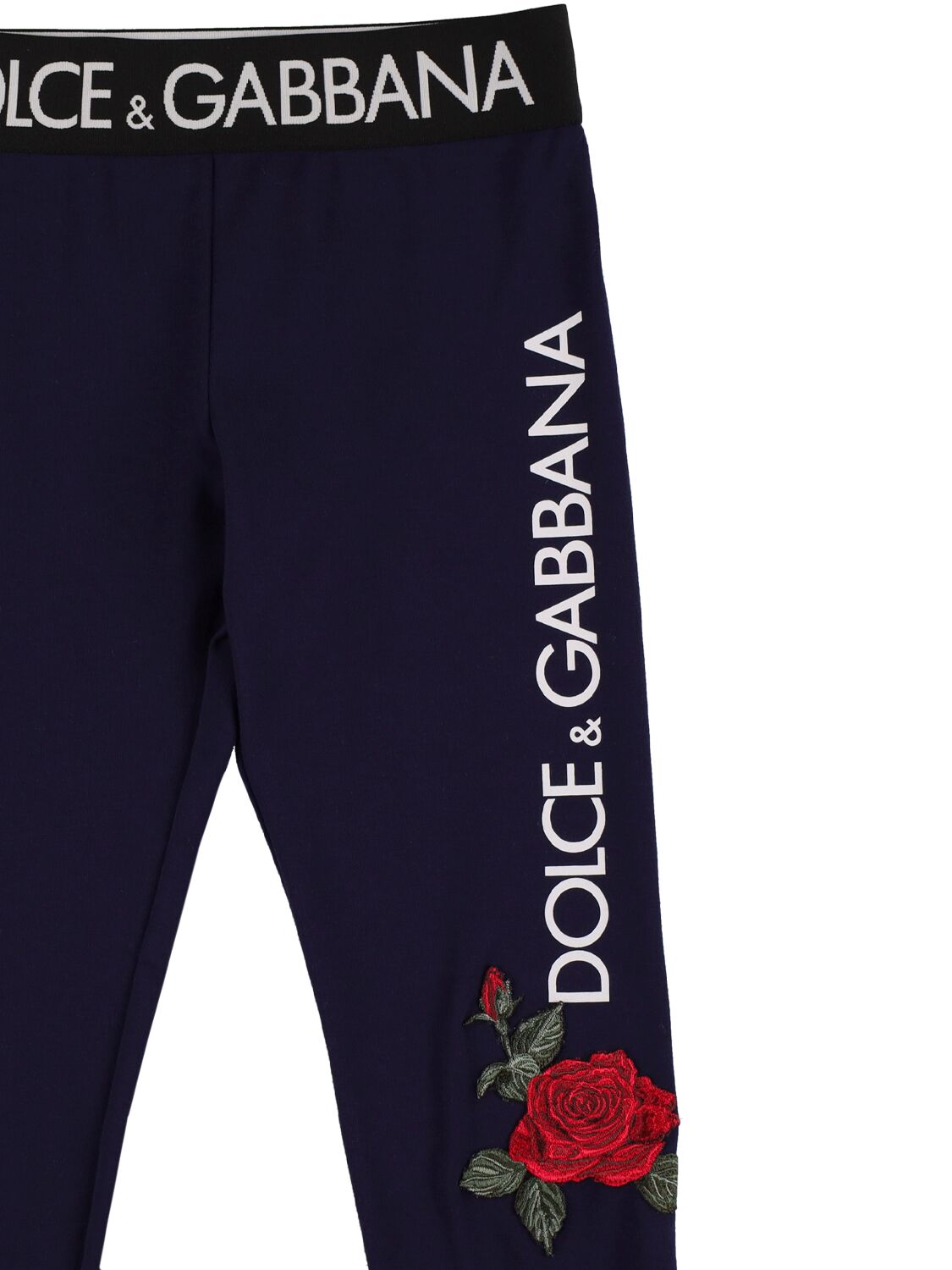 Shop Dolce & Gabbana Logo Print Cotton Leggings W/logo Tape In Navy