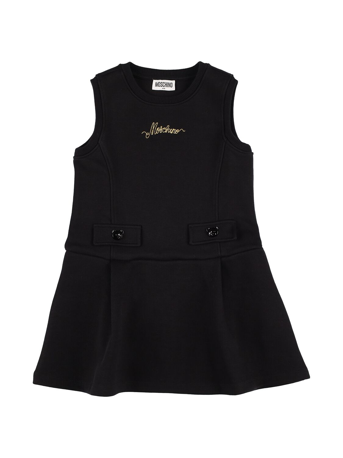 Moschino Kids' Embroidered Logo Cotton Sweat Dress In Black