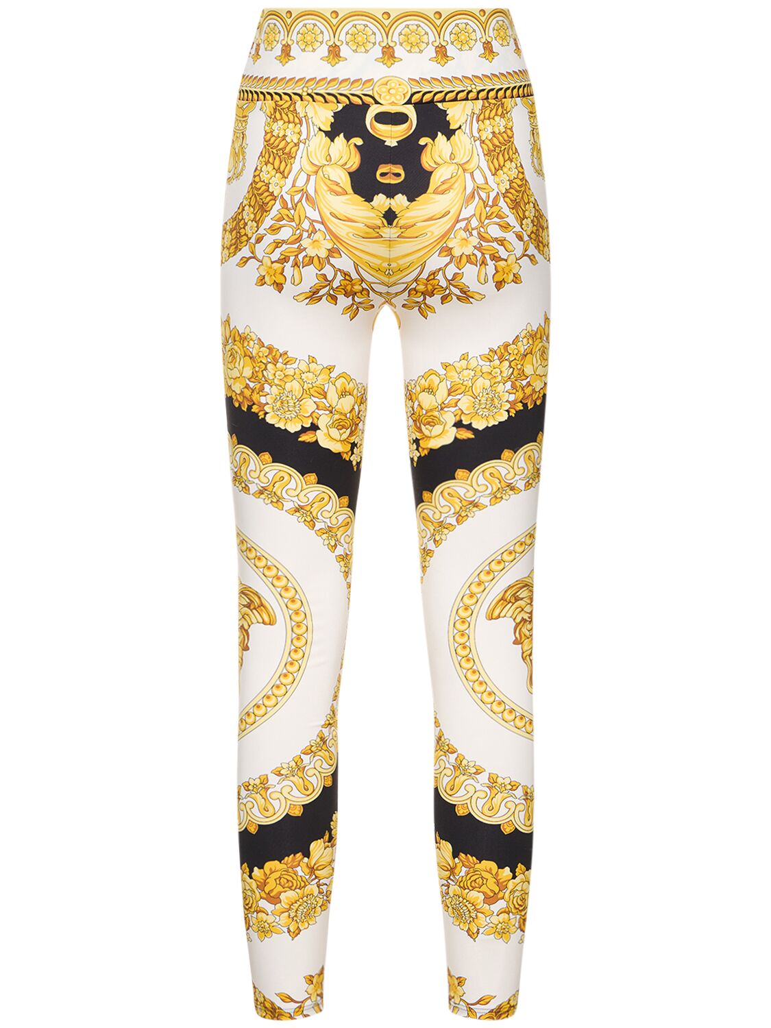 Shop Versace Barocco Printed Jersey Leggings In White,gold