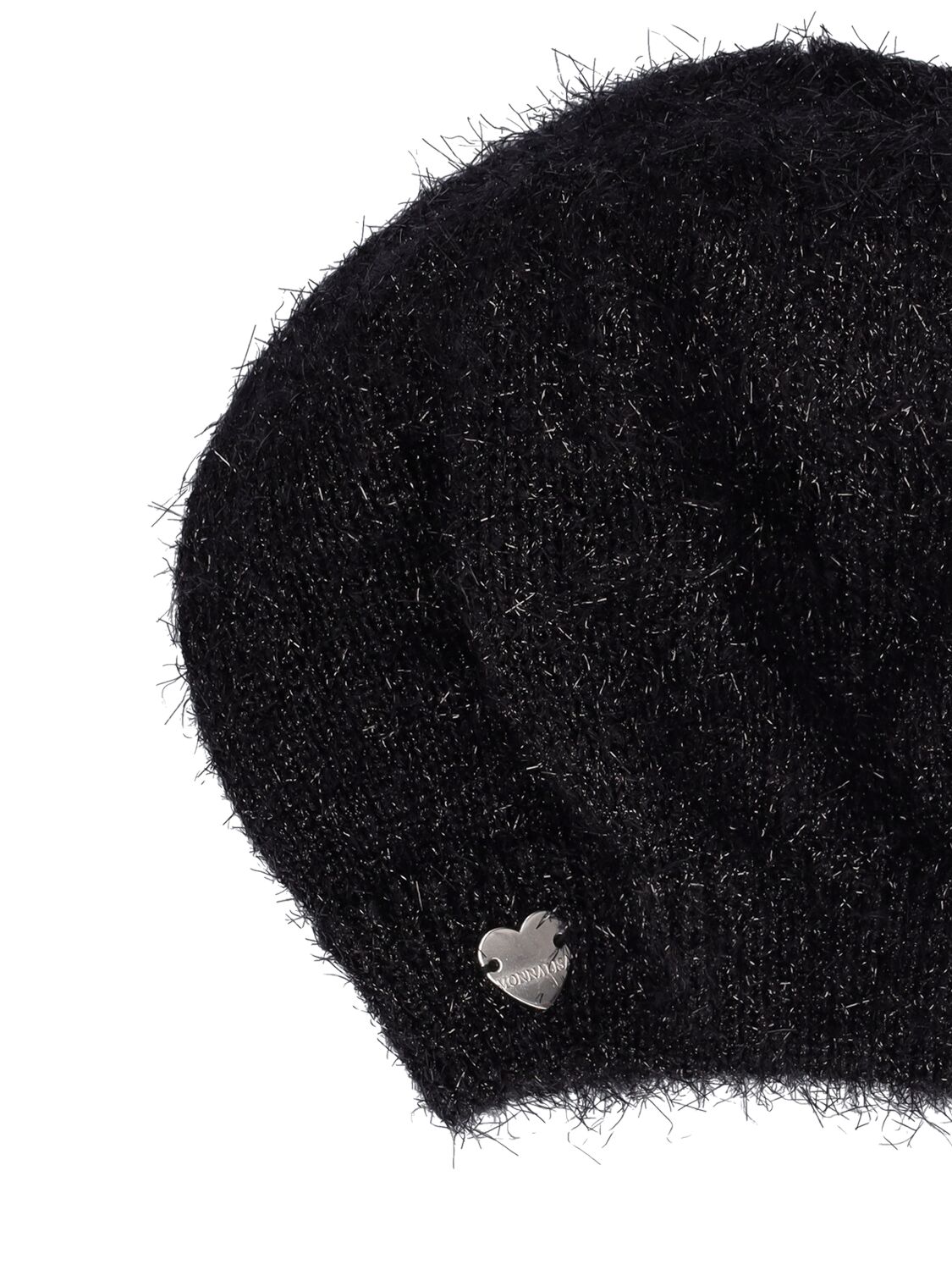 Shop Monnalisa Fuzzy Knit Lurex Hat In Black