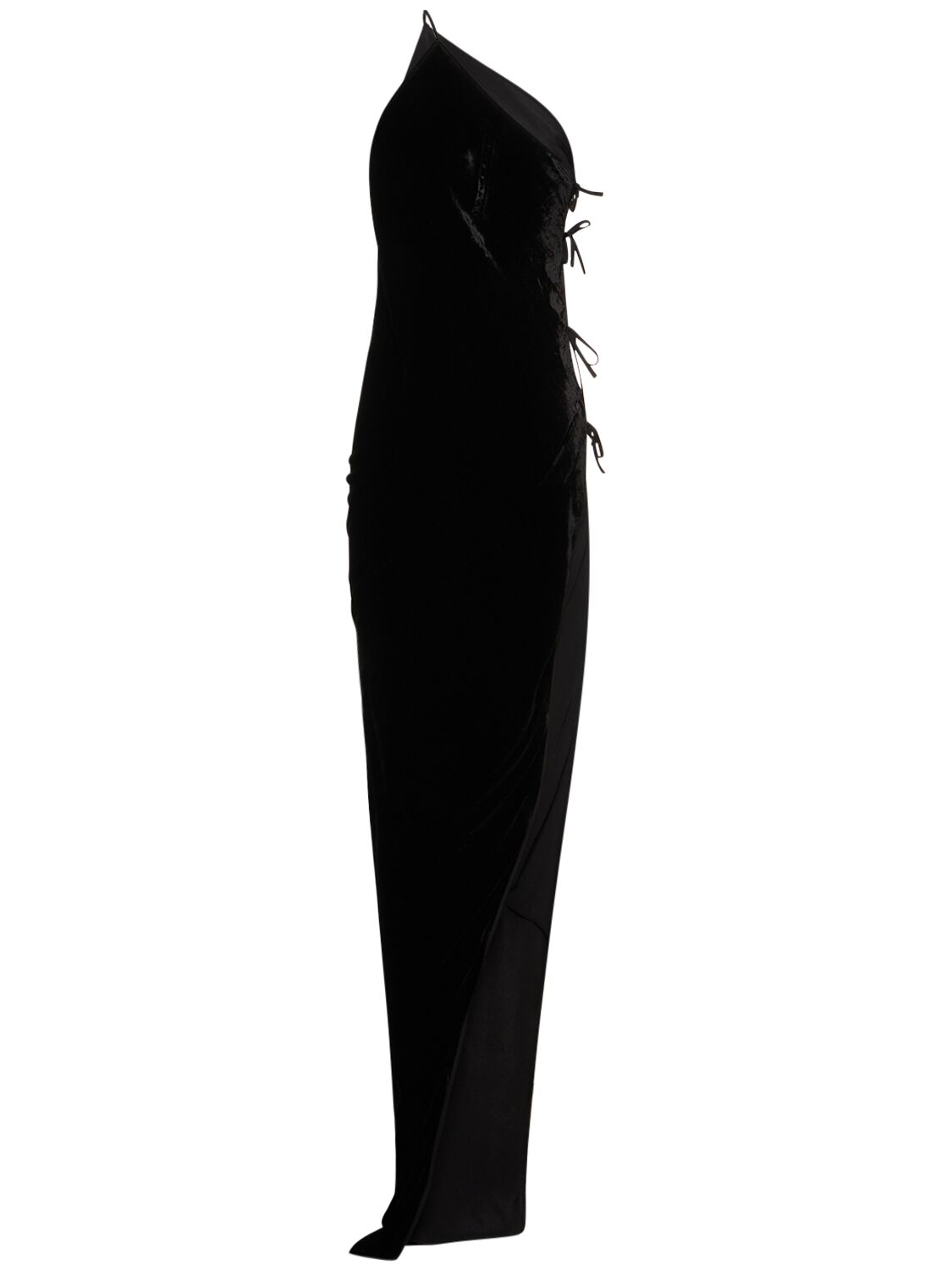 Shop Rick Owens Taco Lace-up Velvet Long Dress W/cutout In Black