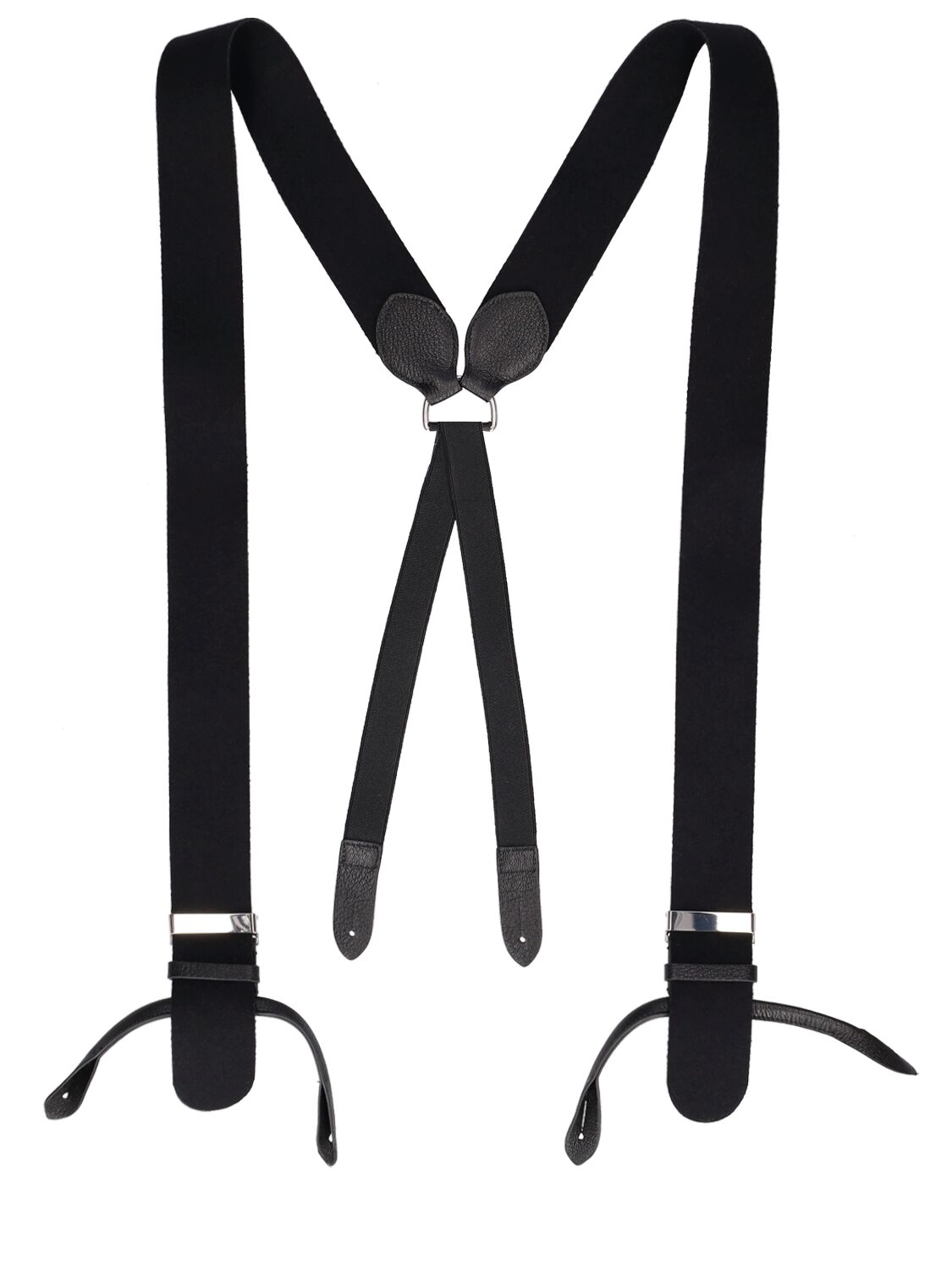 Maison Margiela Wool & Leather Suspenders In Black