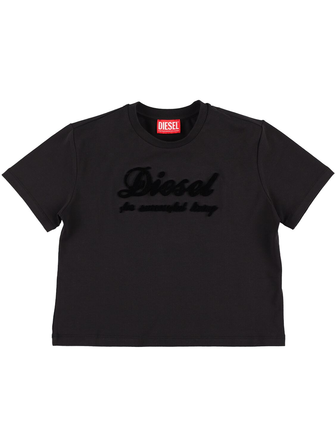 Diesel Kids' Cropped Cotton T-shirt W/ Logo In Black