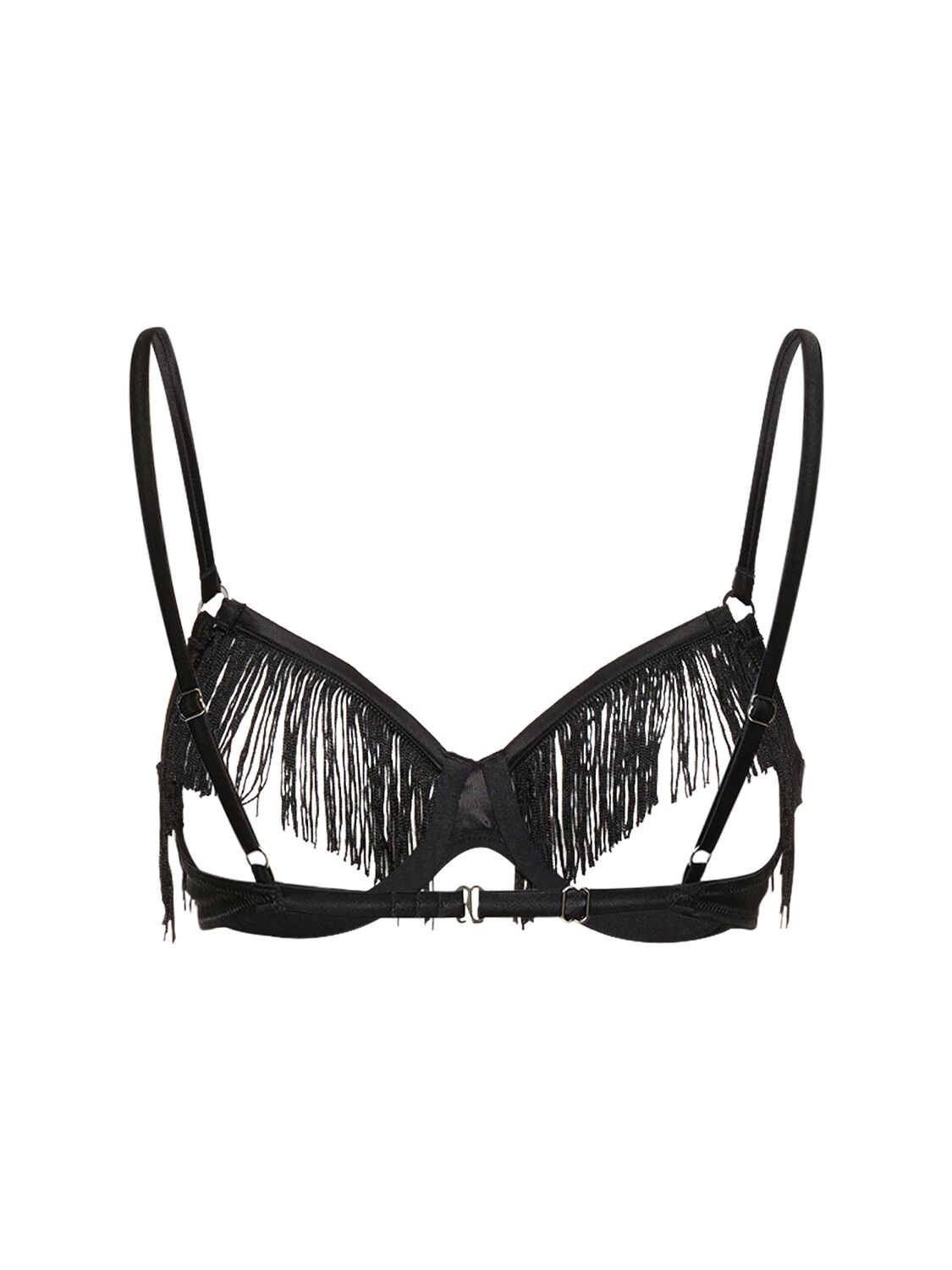 Shop Fleur Du Mal Fringe Ouvert Silk Bra In Black