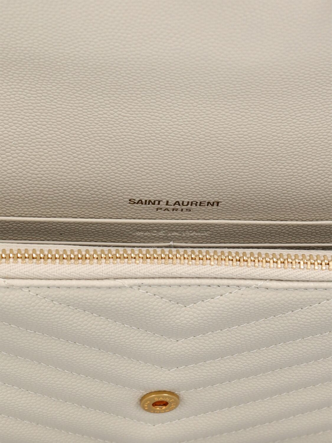 Shop Saint Laurent Cassandre Matelasse Leather Chain Wallet In Crema Soft