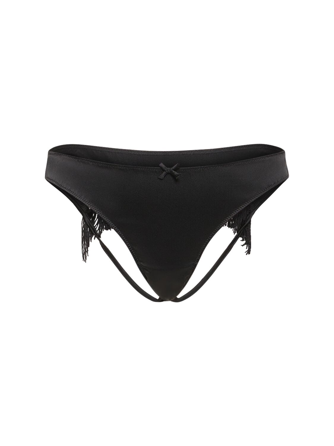 Fleur Du Mal Heart Shaped Ouvert Briefs W/ Fringe In Black