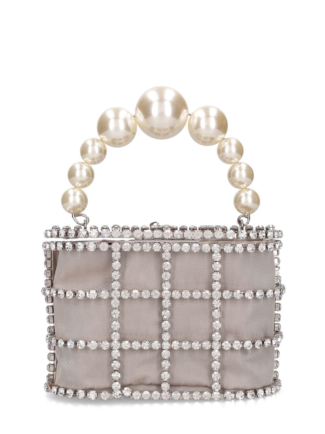Shop Rosantica Holly Crystal & Pearl Top Handle Bag In Silver