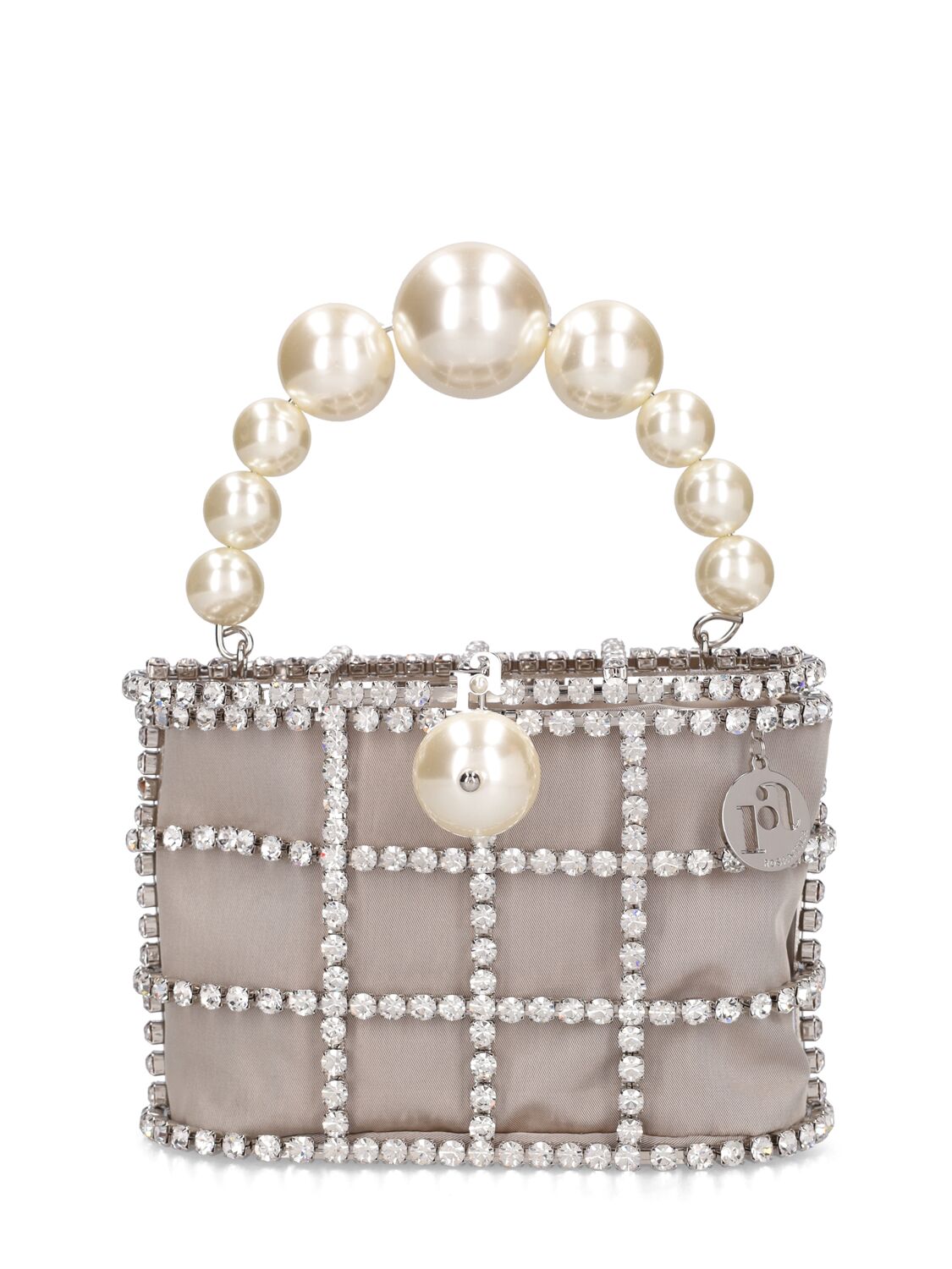 Rosantica Holly Crystal & Pearl Top Handle Bag In Silver