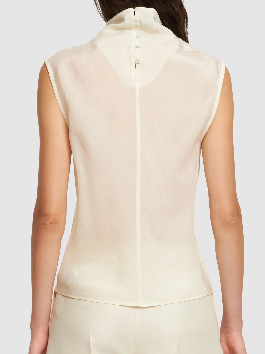 Shop Anine Bing Ianna High Neck Silk Blend Top In Off White