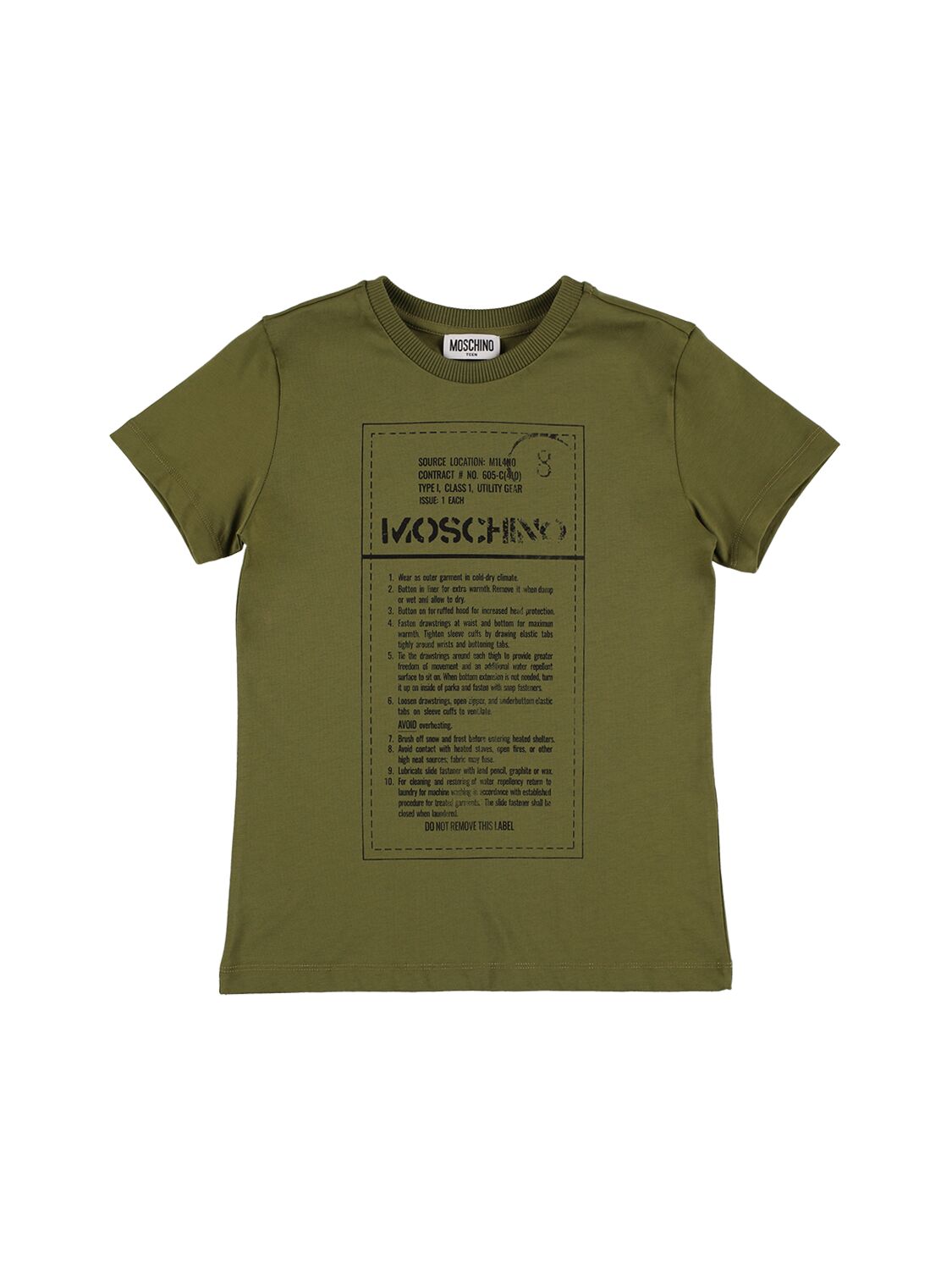 Moschino Kids' Printed Cotton Jersey T-shirt In Olive Green