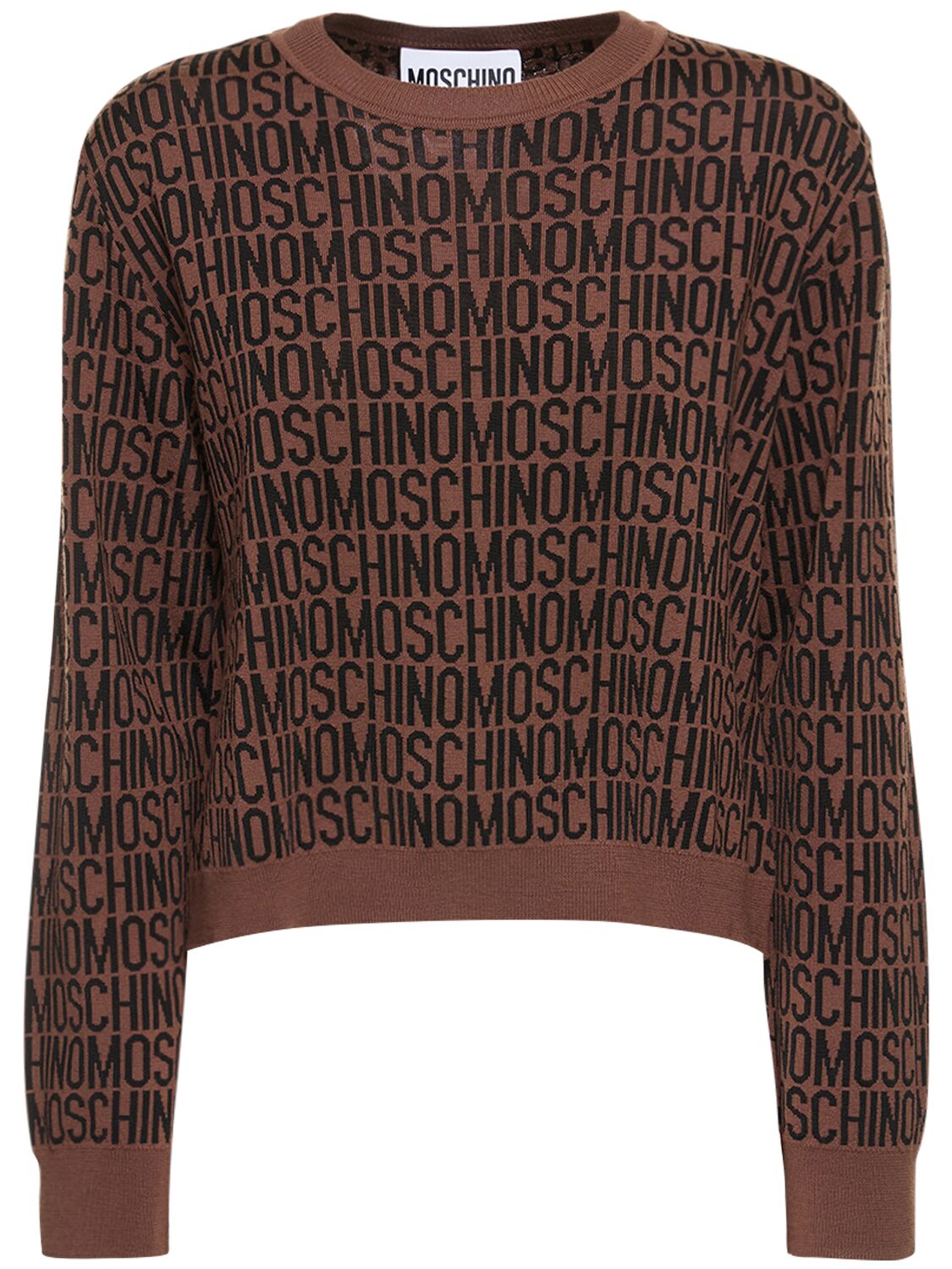 Moschino Logo Jacquard Knit Wool Blend Jumper In Brown,black