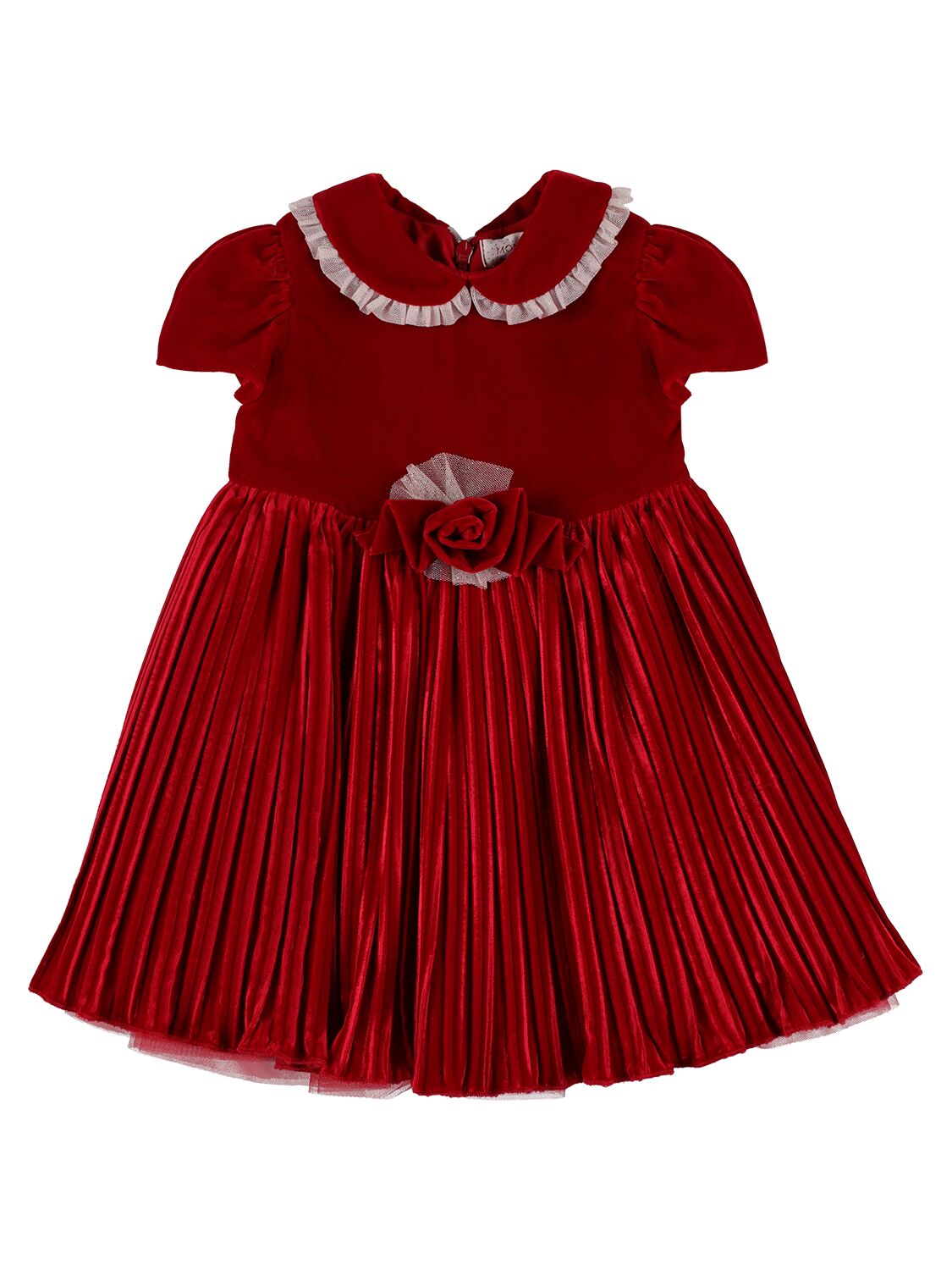 Monnalisa Kids' Velvet Dress W/ Flower In Red