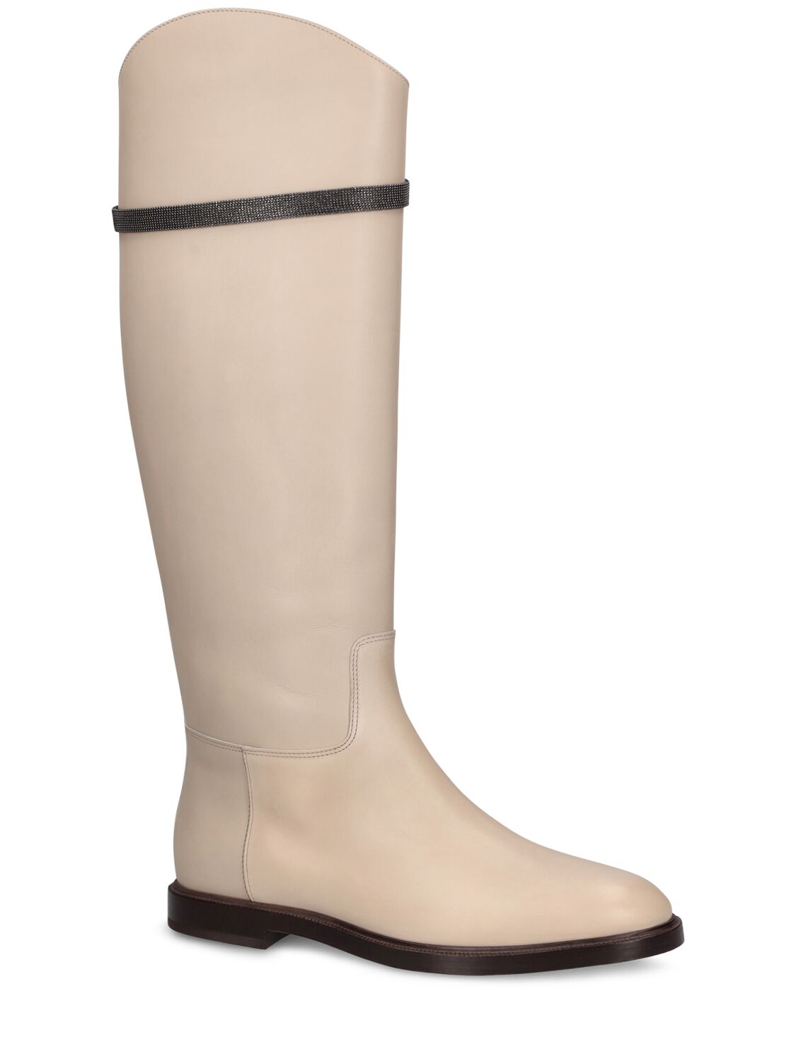 Shop Brunello Cucinelli 10mm Leather Tall Boots In Ivory