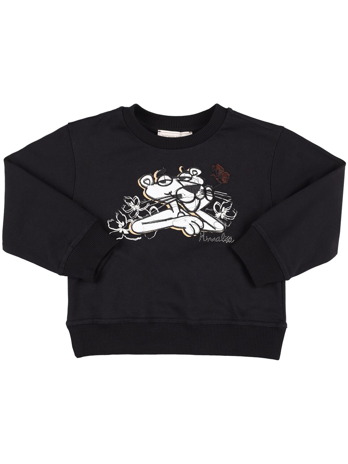 Monnalisa Kids' Panther Printed Cotton Blend Sweatshirt In Black