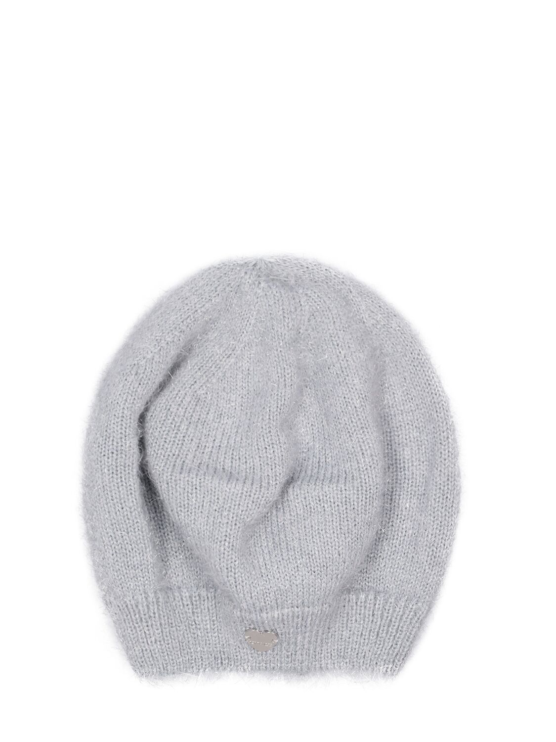 Monnalisa Babies' Fuzzy Knit Lurex Hat In Grey