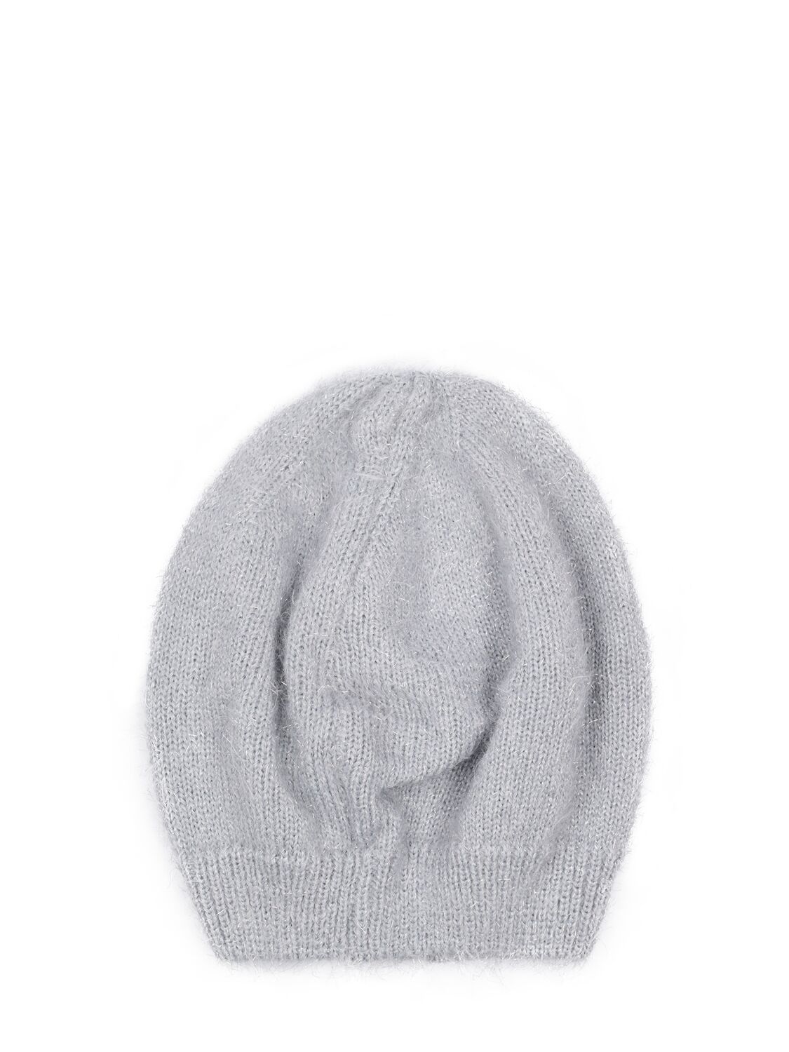 Shop Monnalisa Fuzzy Knit Lurex Hat In Grey