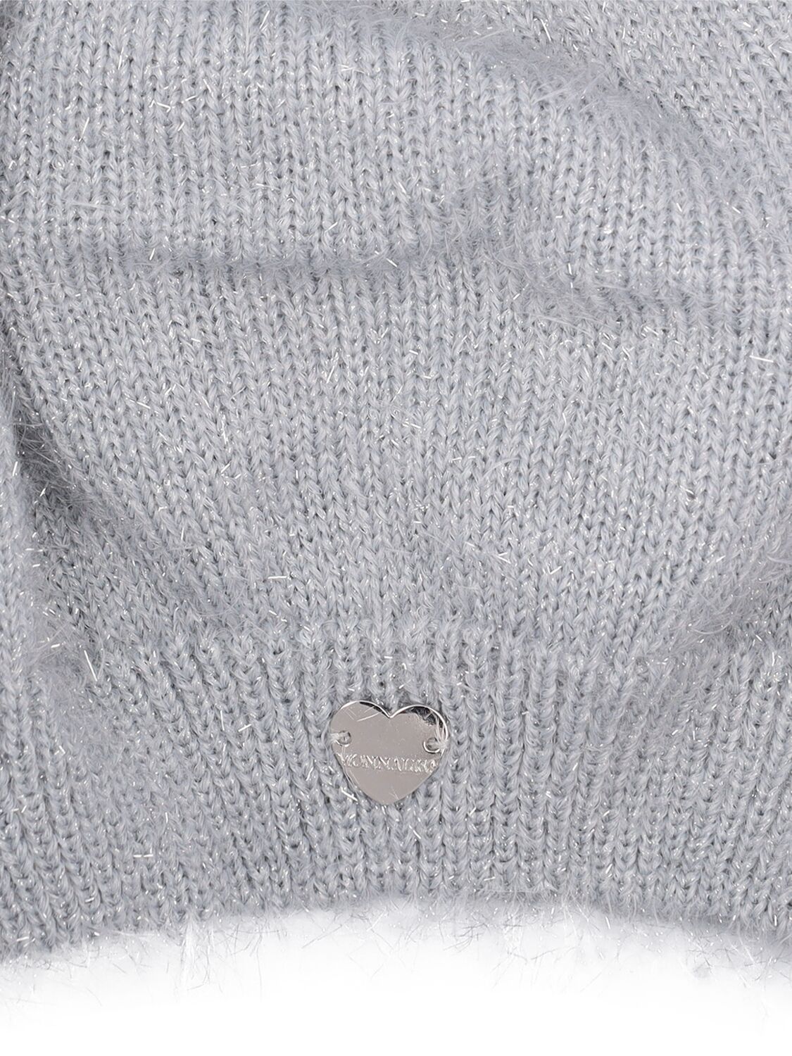 Shop Monnalisa Fuzzy Knit Lurex Hat In Grey