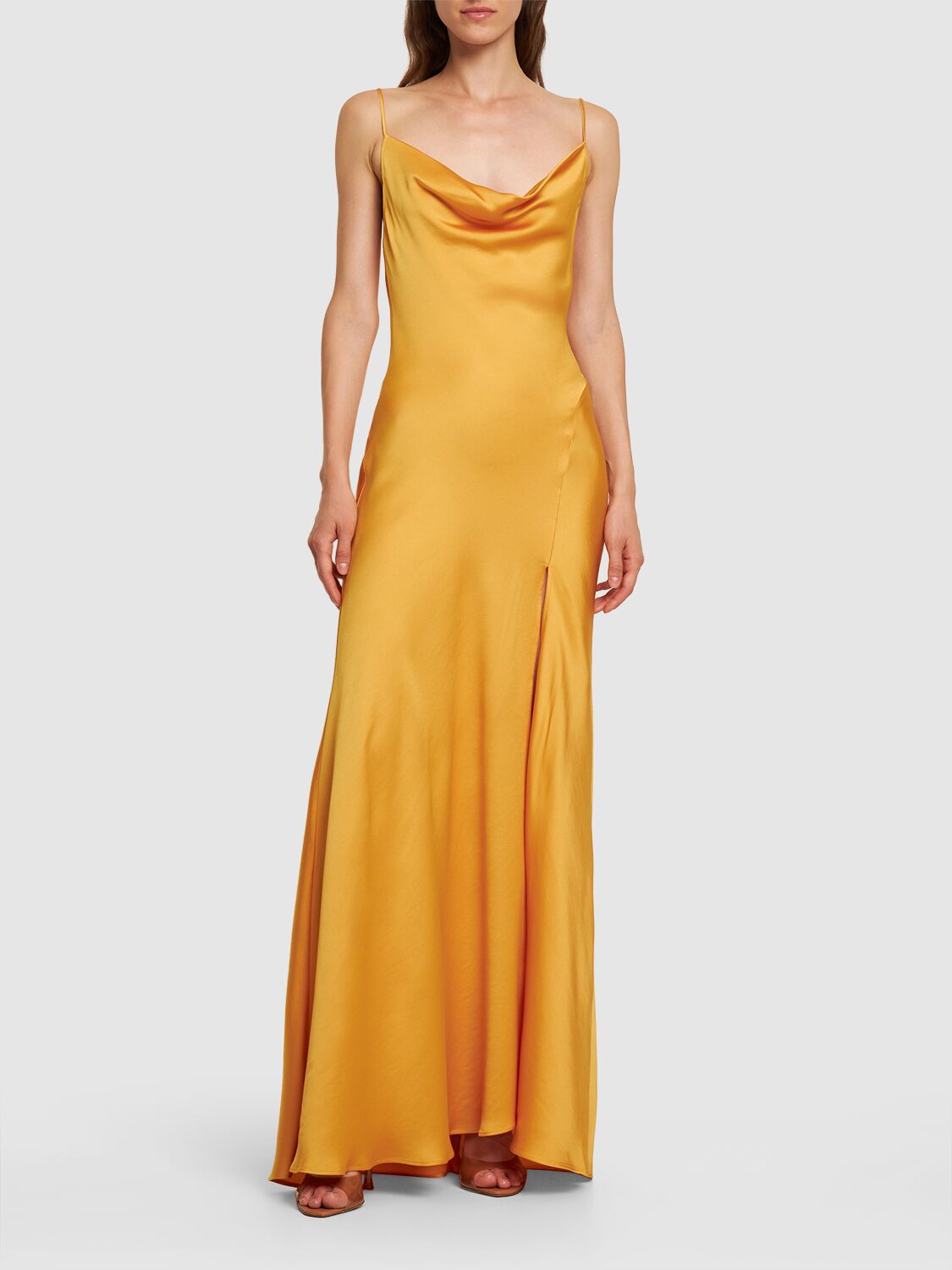 JONATHAN SIMKHAI FINELY SLEEVELESS SATIN LONG DRESS 