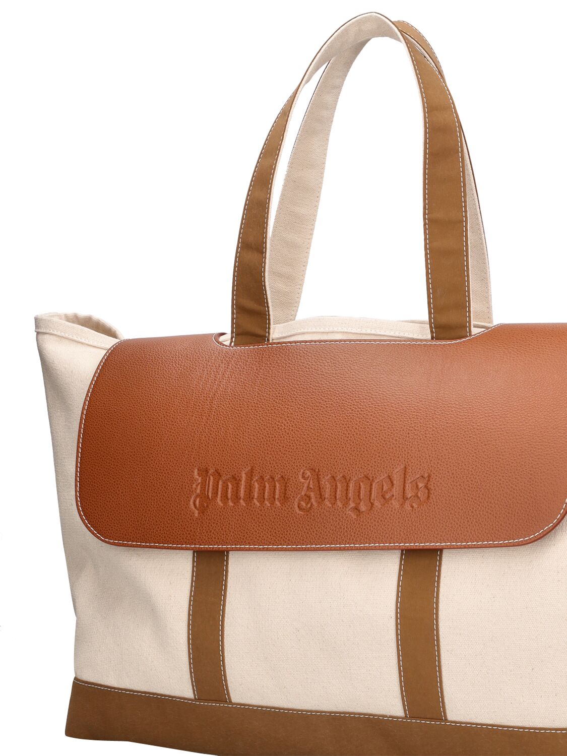 Shop Palm Angels Classic Cotton Tote In White,brown