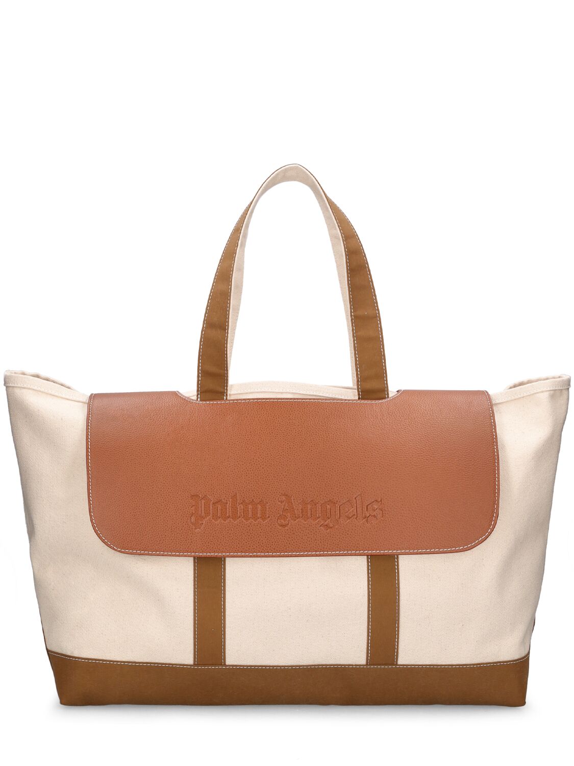 Palm Angels Classic Logo-debossed Tote Bag In White,brown