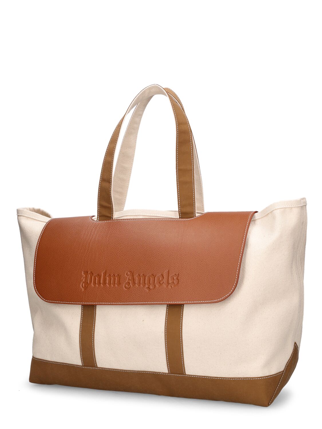 Shop Palm Angels Classic Cotton Tote In White,brown