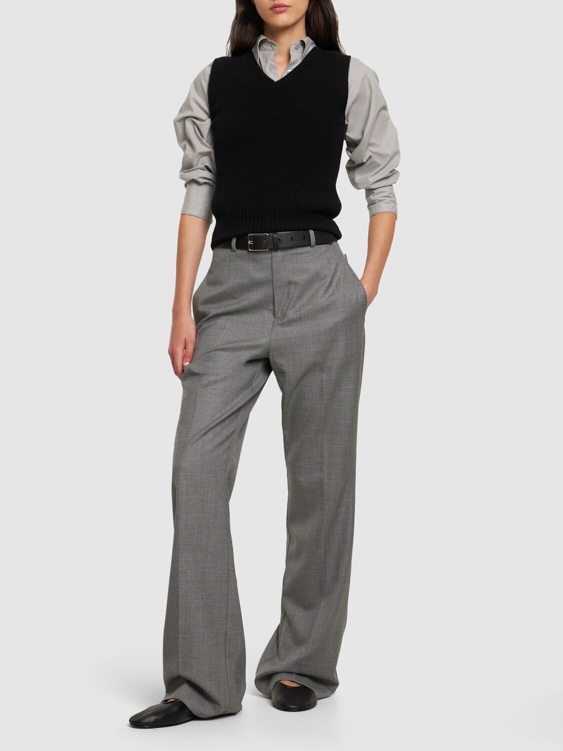 Shop Bite Studios Moreau Classic Wool Straight Pants In Heather Grey