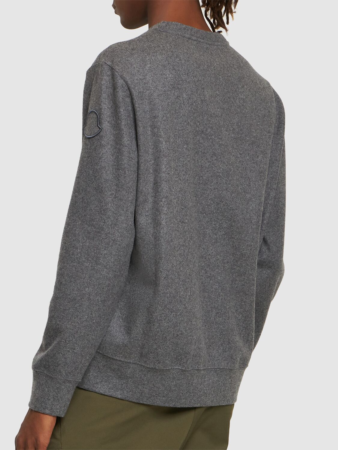 Shop Moncler Logo Wool Blend Sweatshirt In Grey