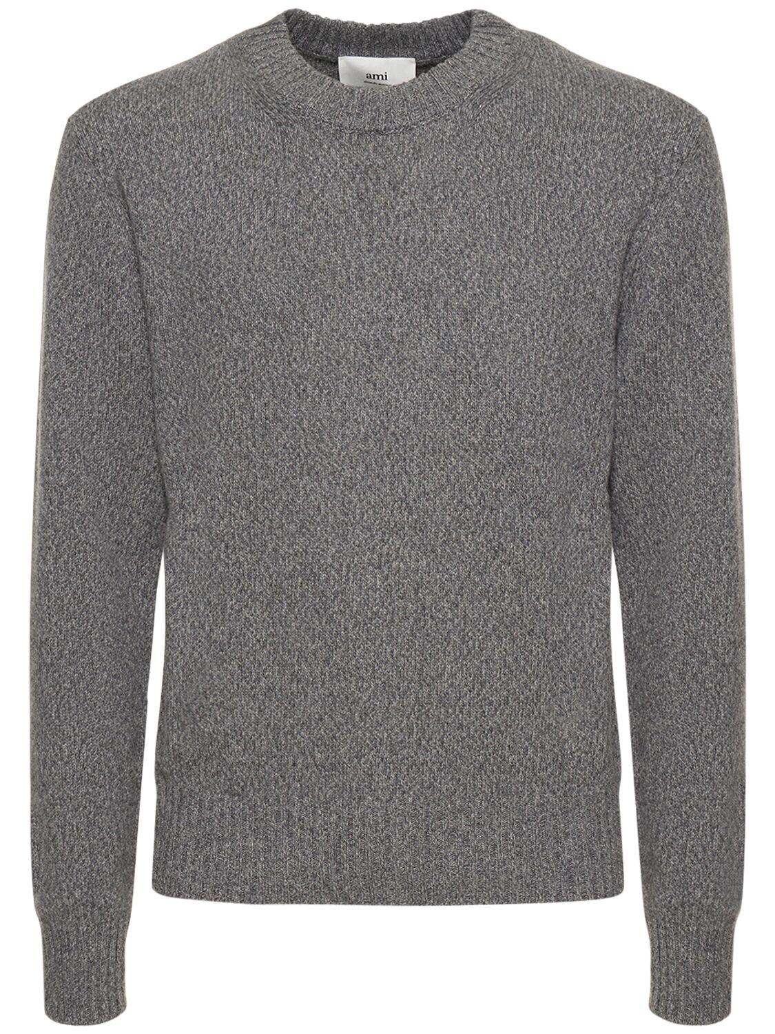 Ami Alexandre Mattiussi Logo Cashmere Blend Crewneck Sweater In Heather Grey