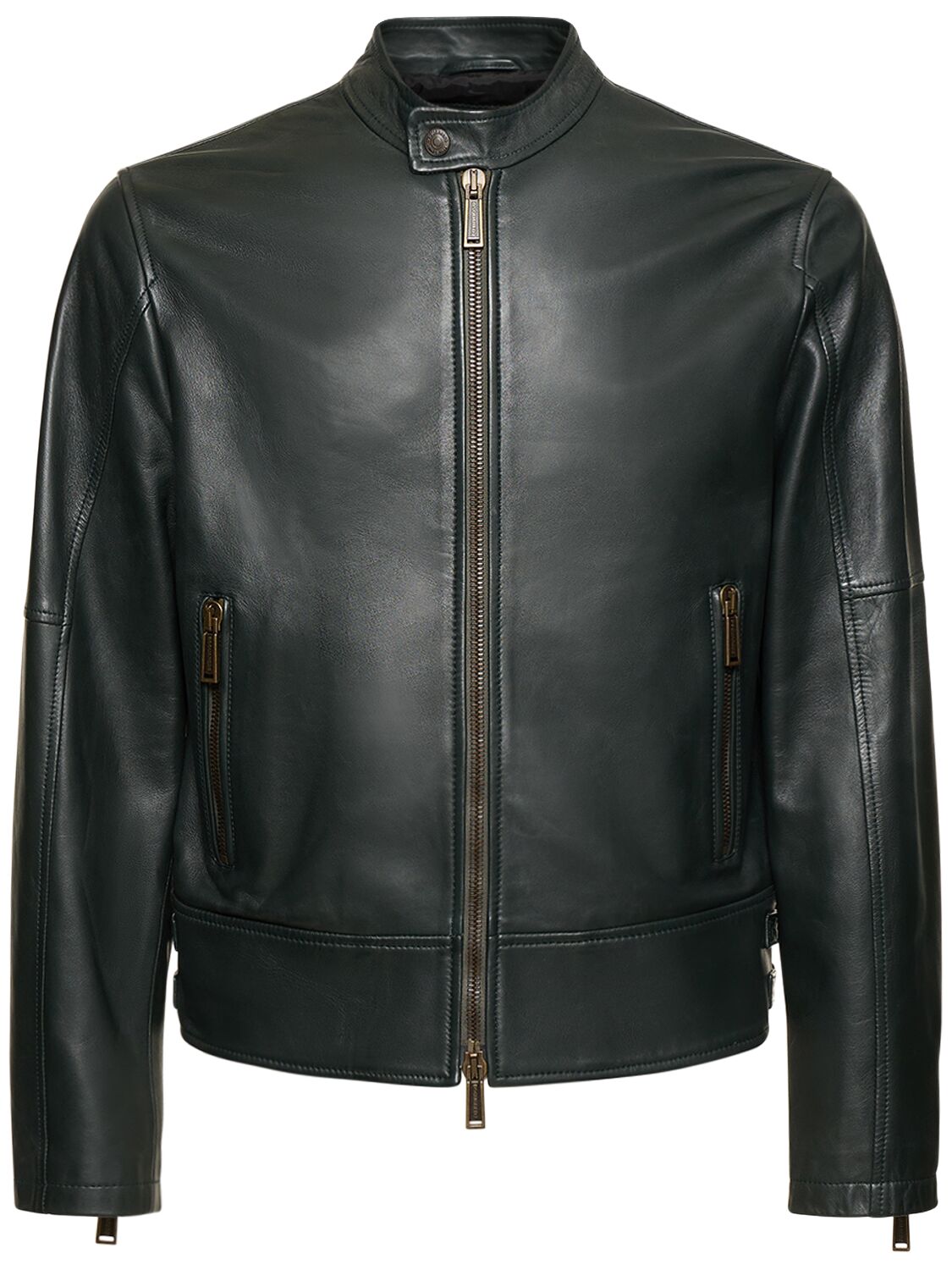 Dsquared2 Leather Biker Jacket In Laurel Green