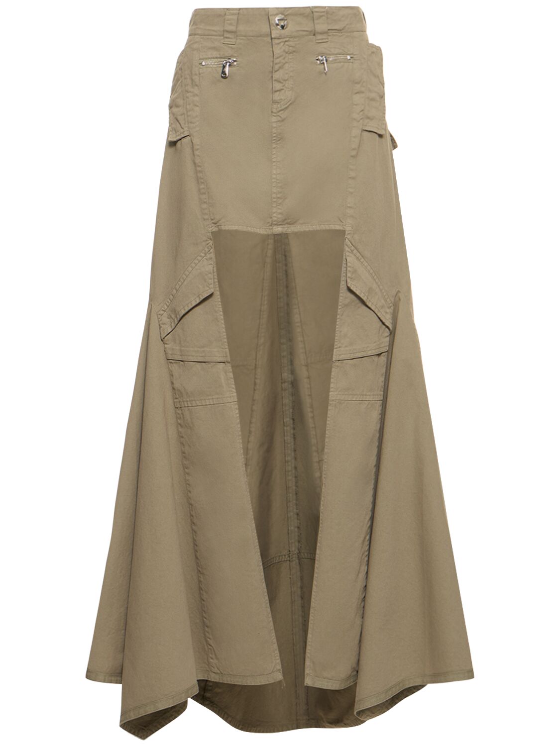 Coperni High-low Paneled Cotton Cargo Skirt In Khaki