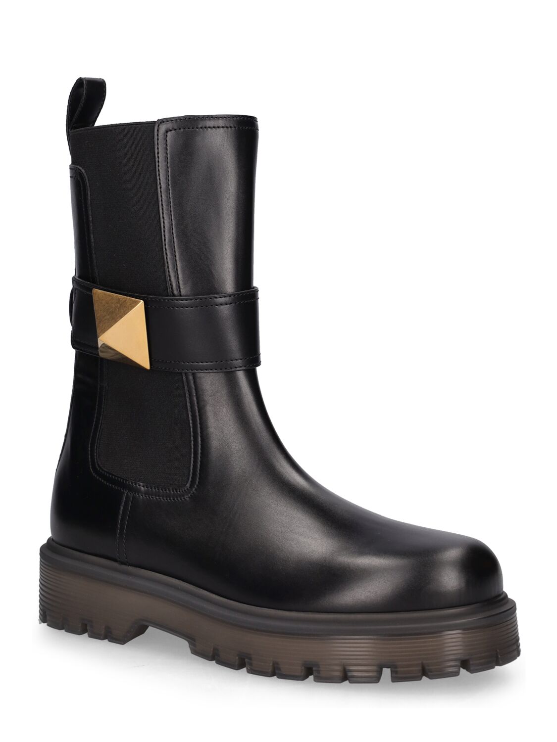 Shop Valentino 45mm One Stud Leather Boots In Black