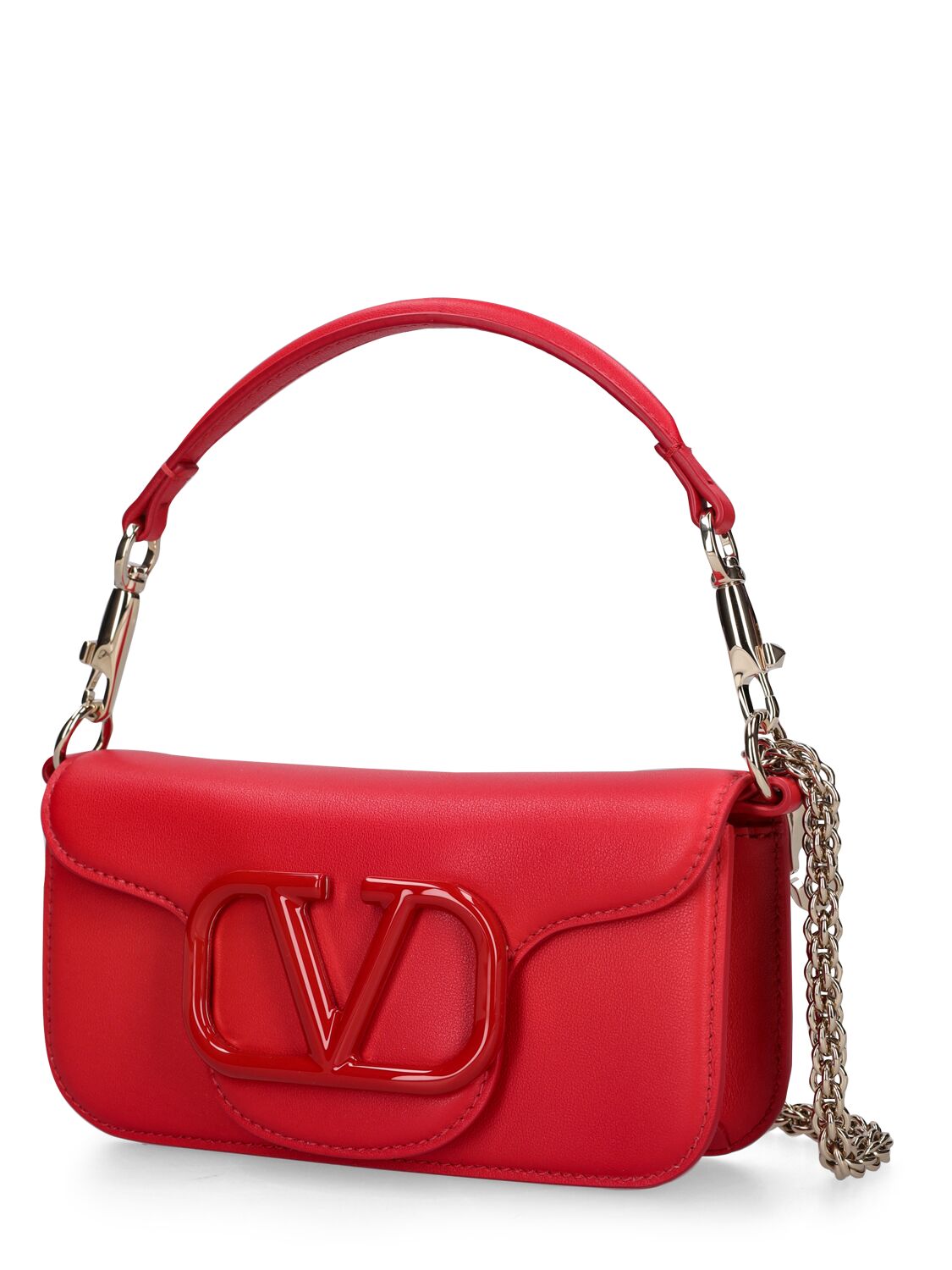 Shop Valentino Small Locò Leather Top Handle Bag In Rouge