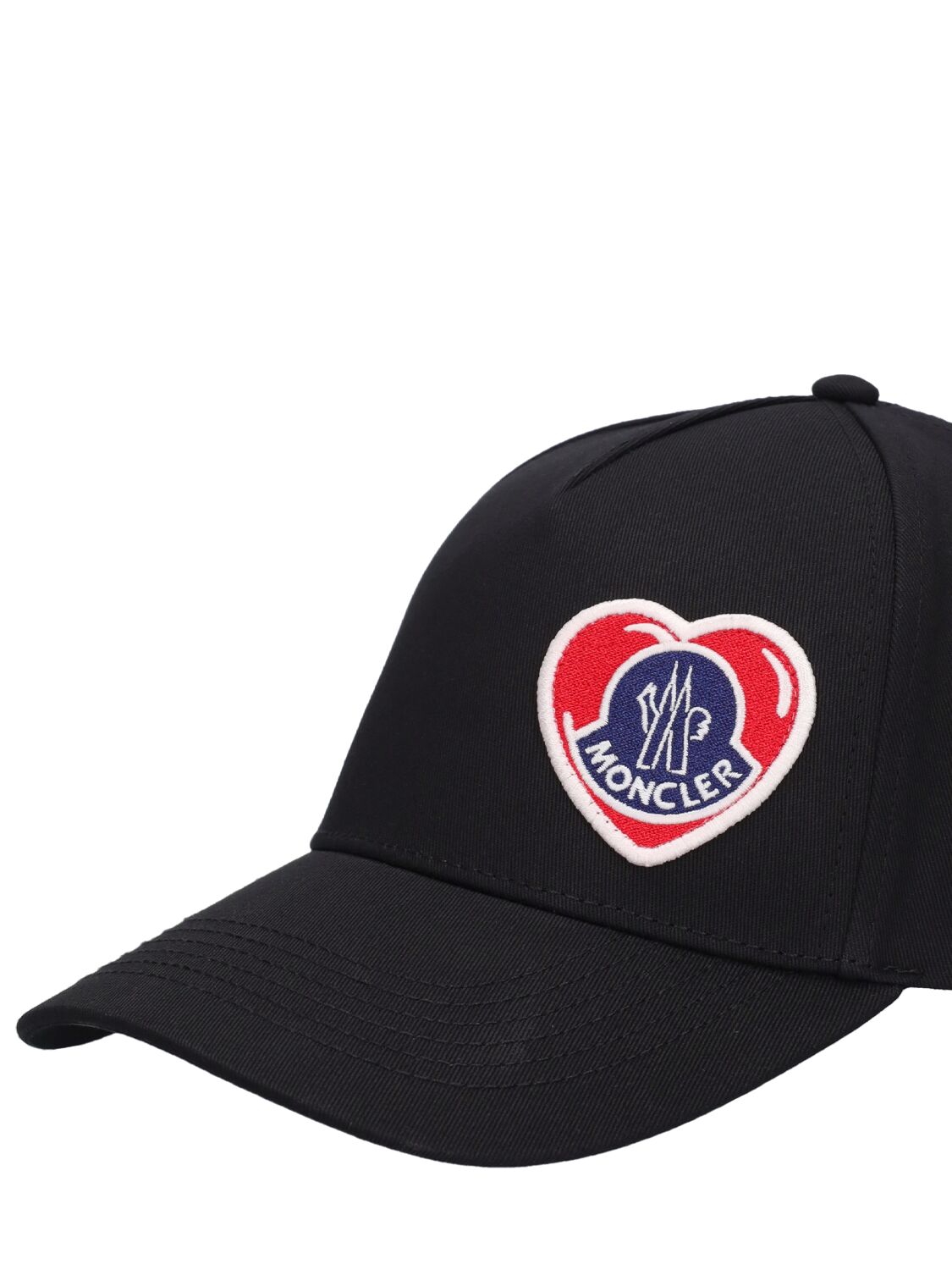Shop Moncler Heart Patch Cotton Baseball Cap In Black