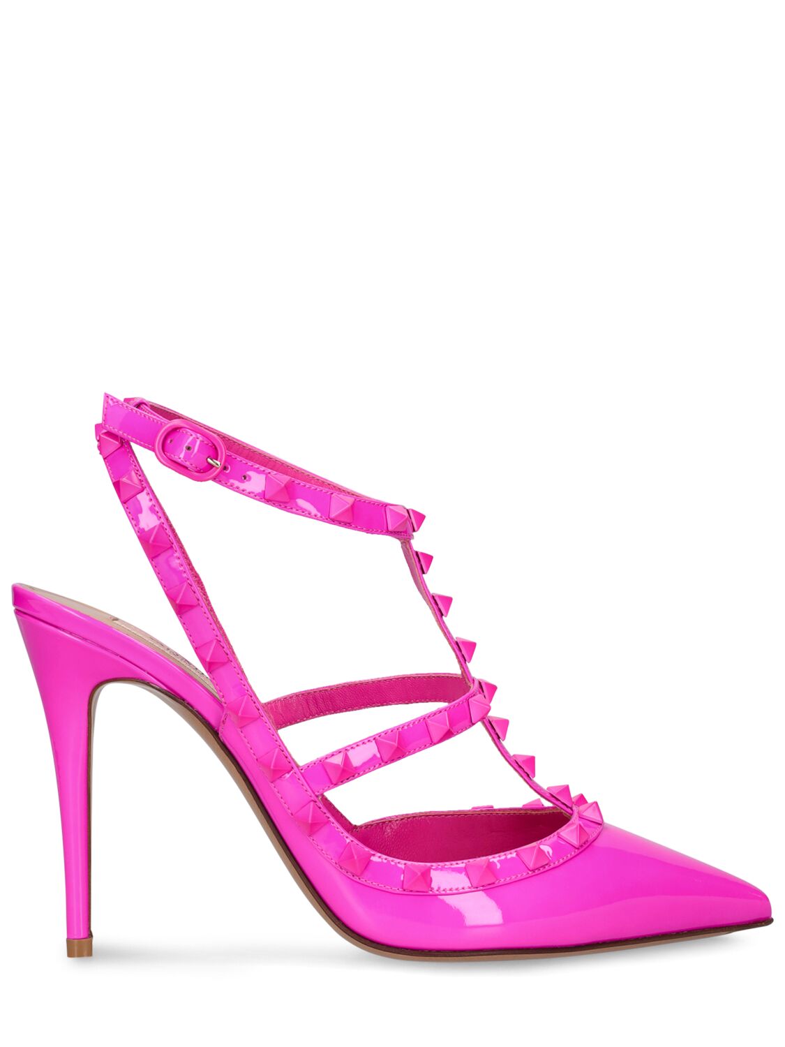 Rockstud Ankle Strap Patent-leather Pump With Tonal Studs 100 Mm for Woman in  Pink Pp