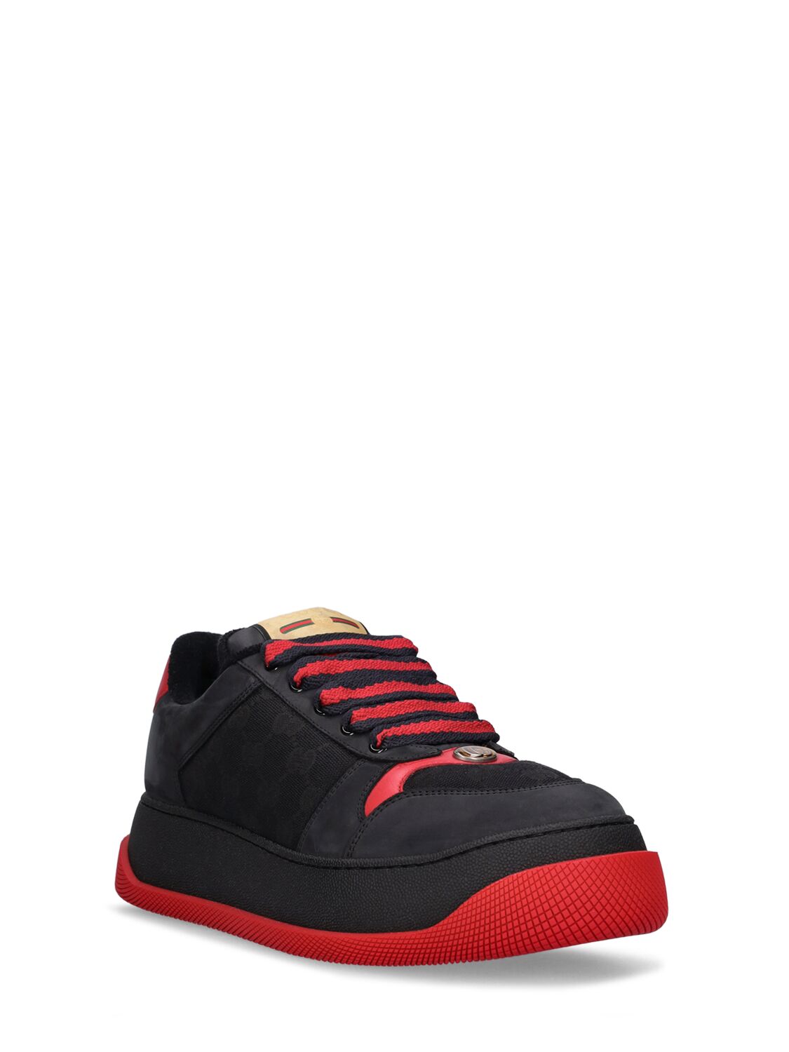 Shop Gucci Double Screener Cotton Blend Sneakers In Black,red
