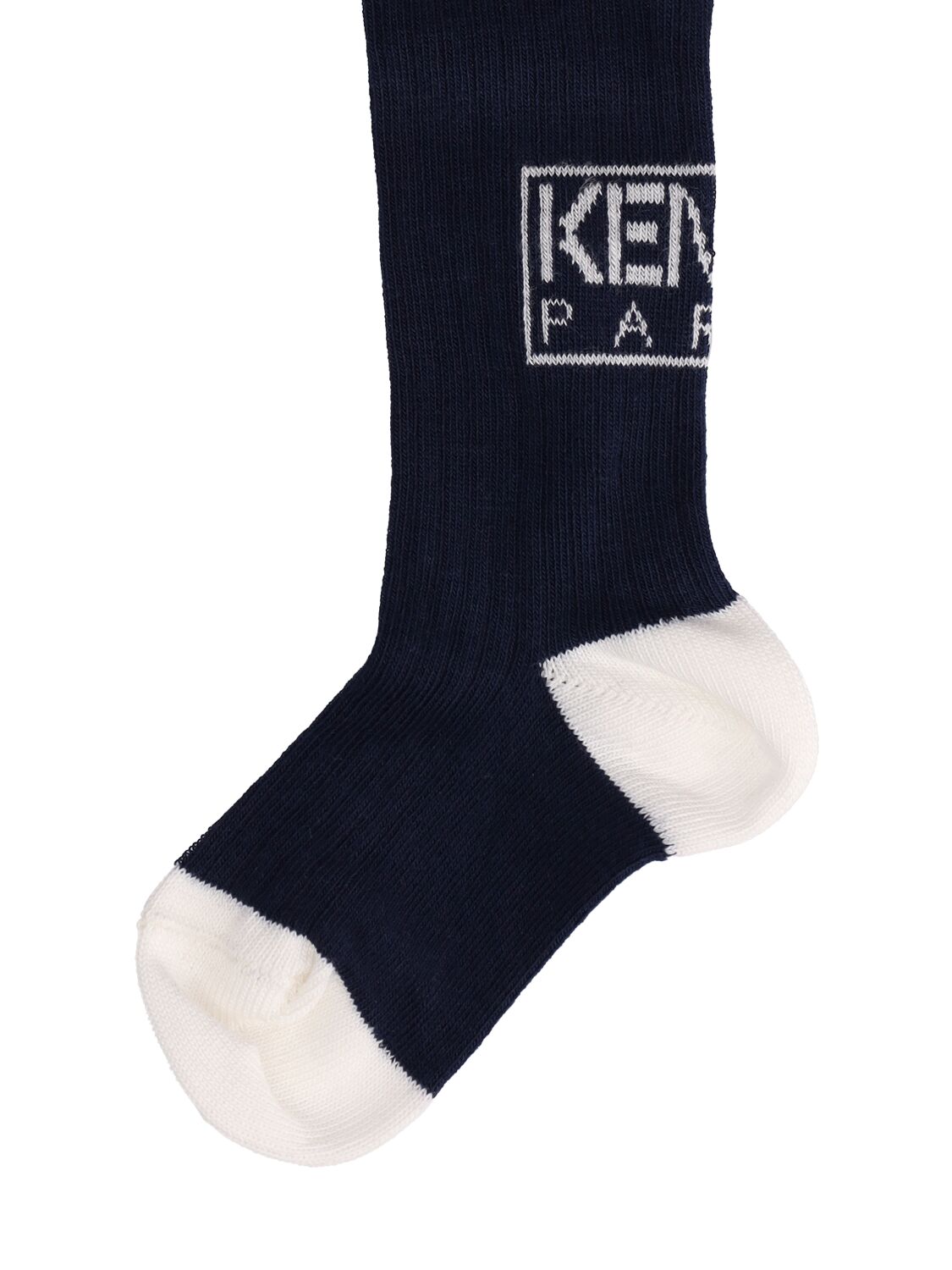 Shop Kenzo Cotton Blend Knit Tights W/logo In Blue