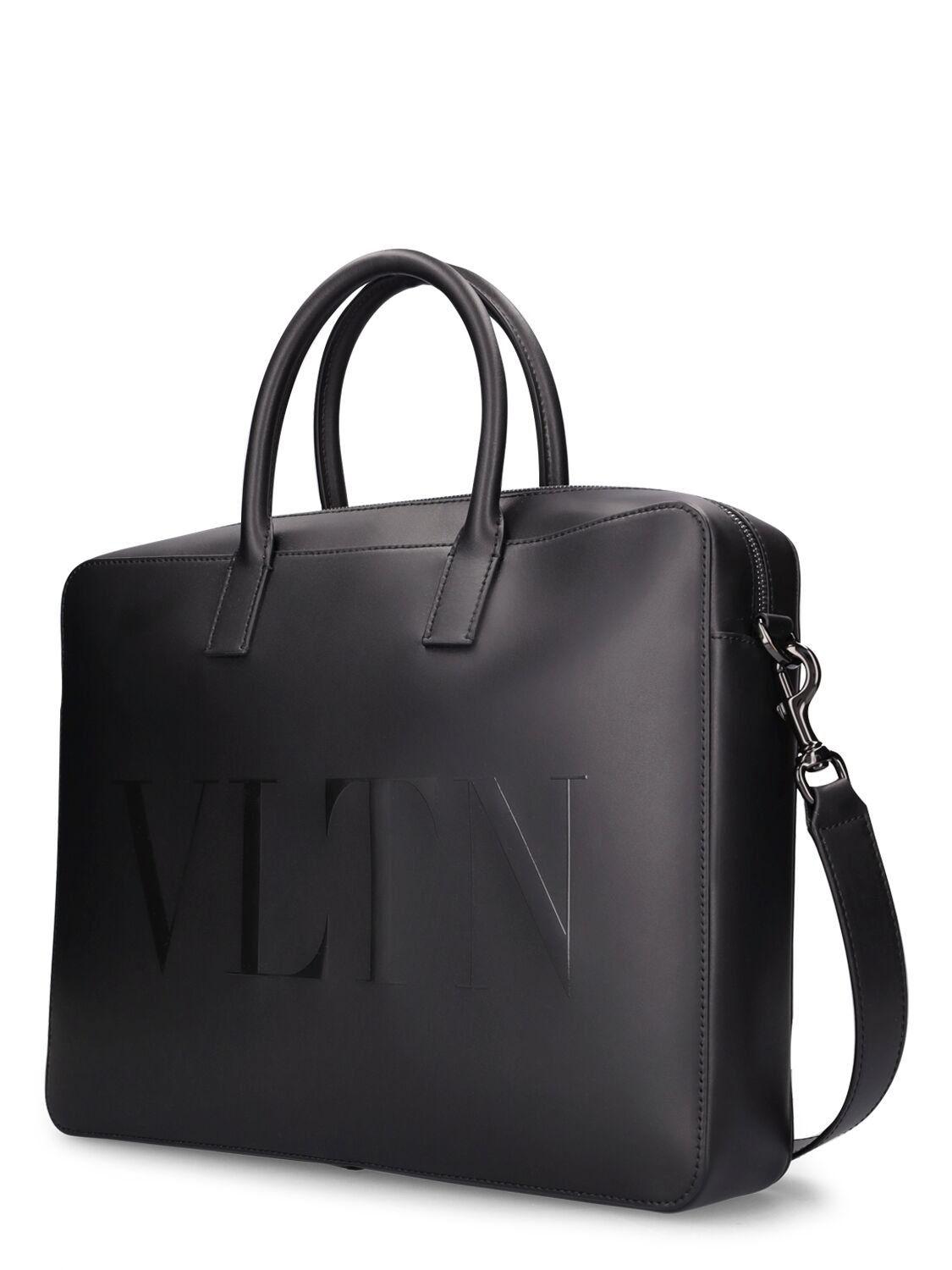 Shop Valentino Vltn Leather Brief Case In Black