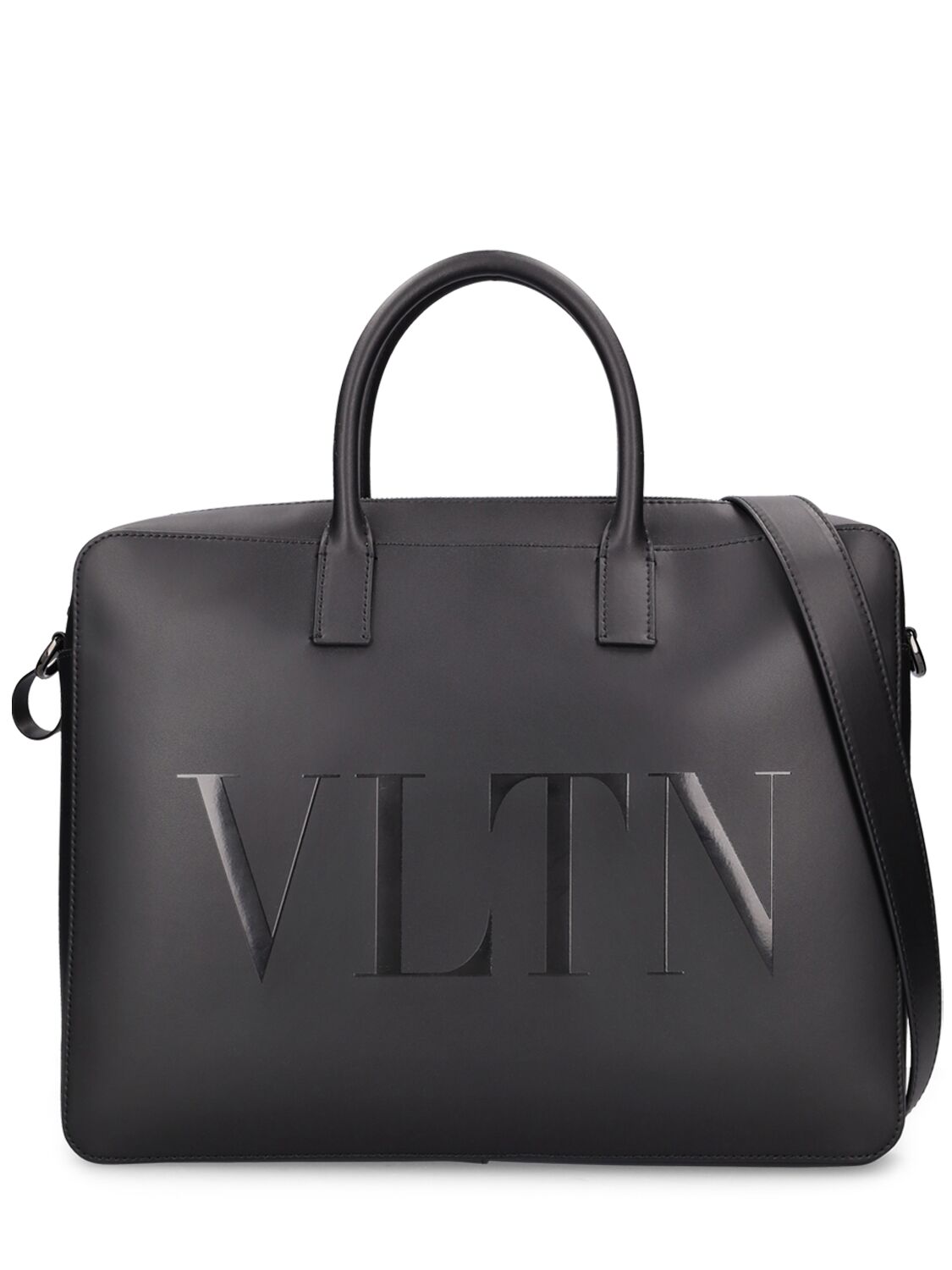 Valentino Garavani Vltn Leather Brief Case In Black