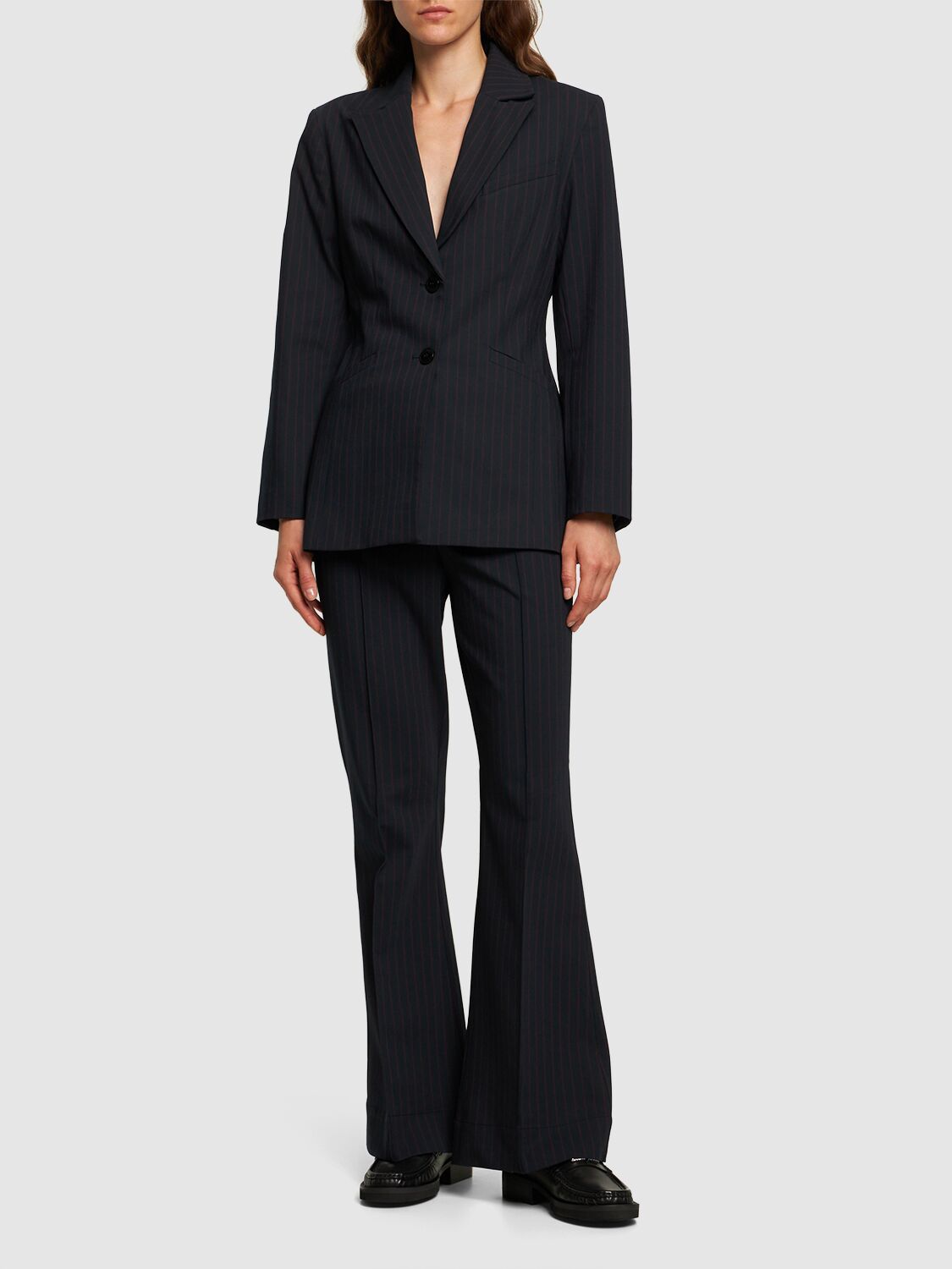 GANNI Striped Stretch Viscose Fitted Blazer