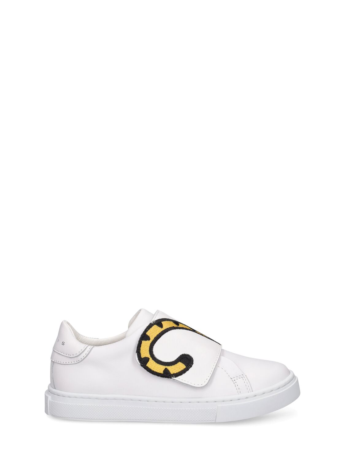 Kenzo Kids' Tiger Printed Leather Trainers W/ Straps In White